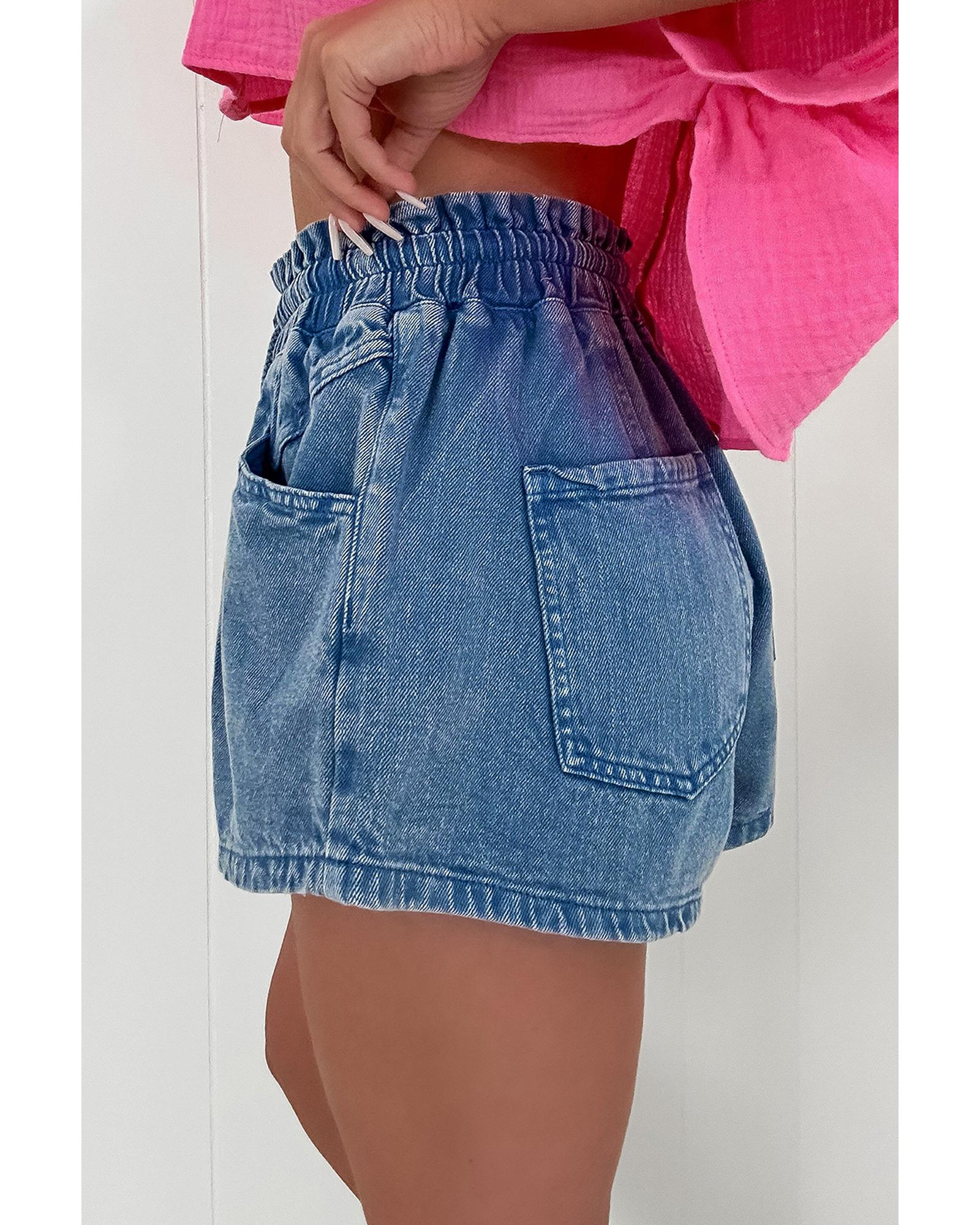 Ashleigh Blue Drawstring High Waist Casual Denim Shorts with Pockets - 14 US
