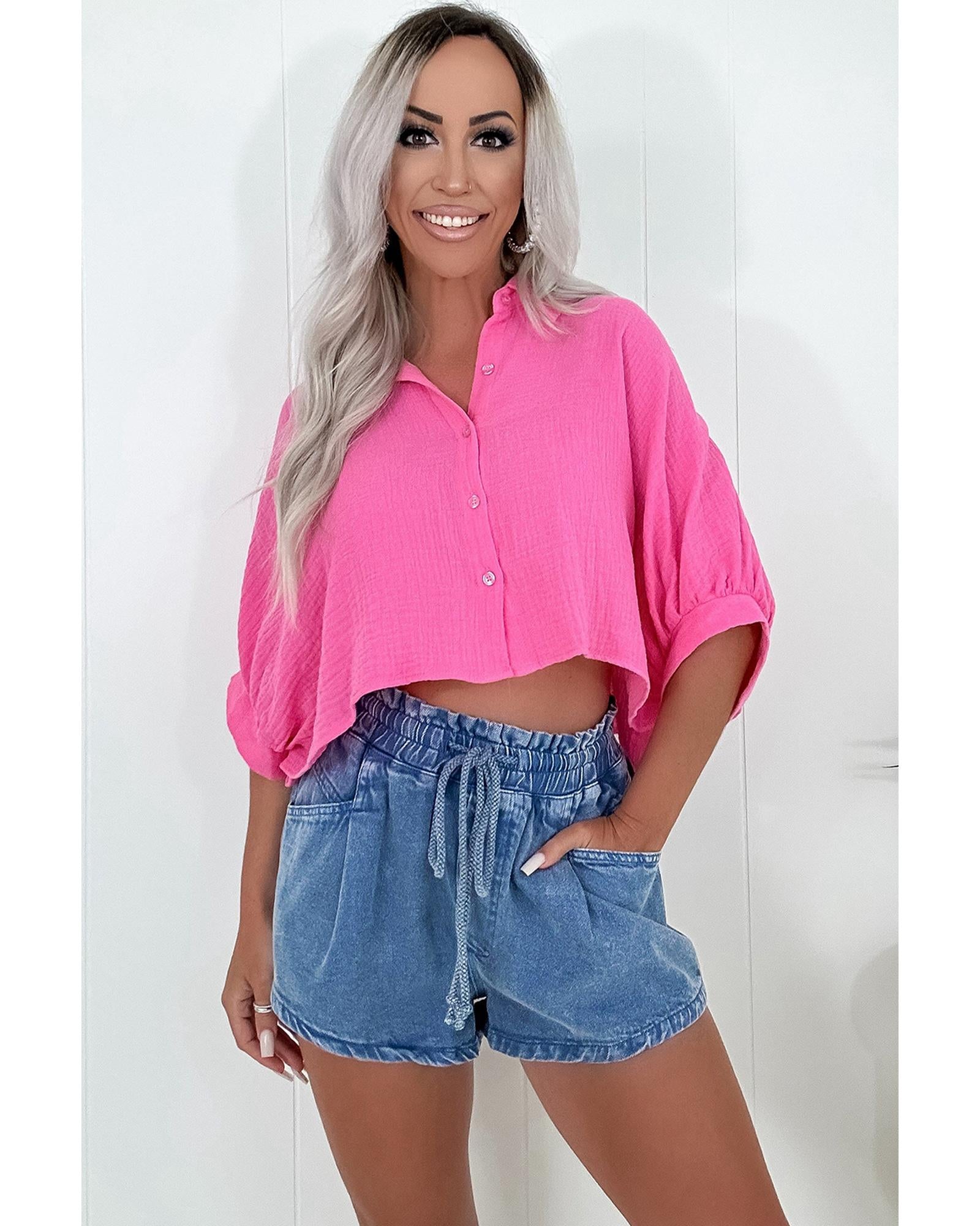 Ashleigh Blue Drawstring High Waist Casual Denim Shorts with Pockets - 8 US 4