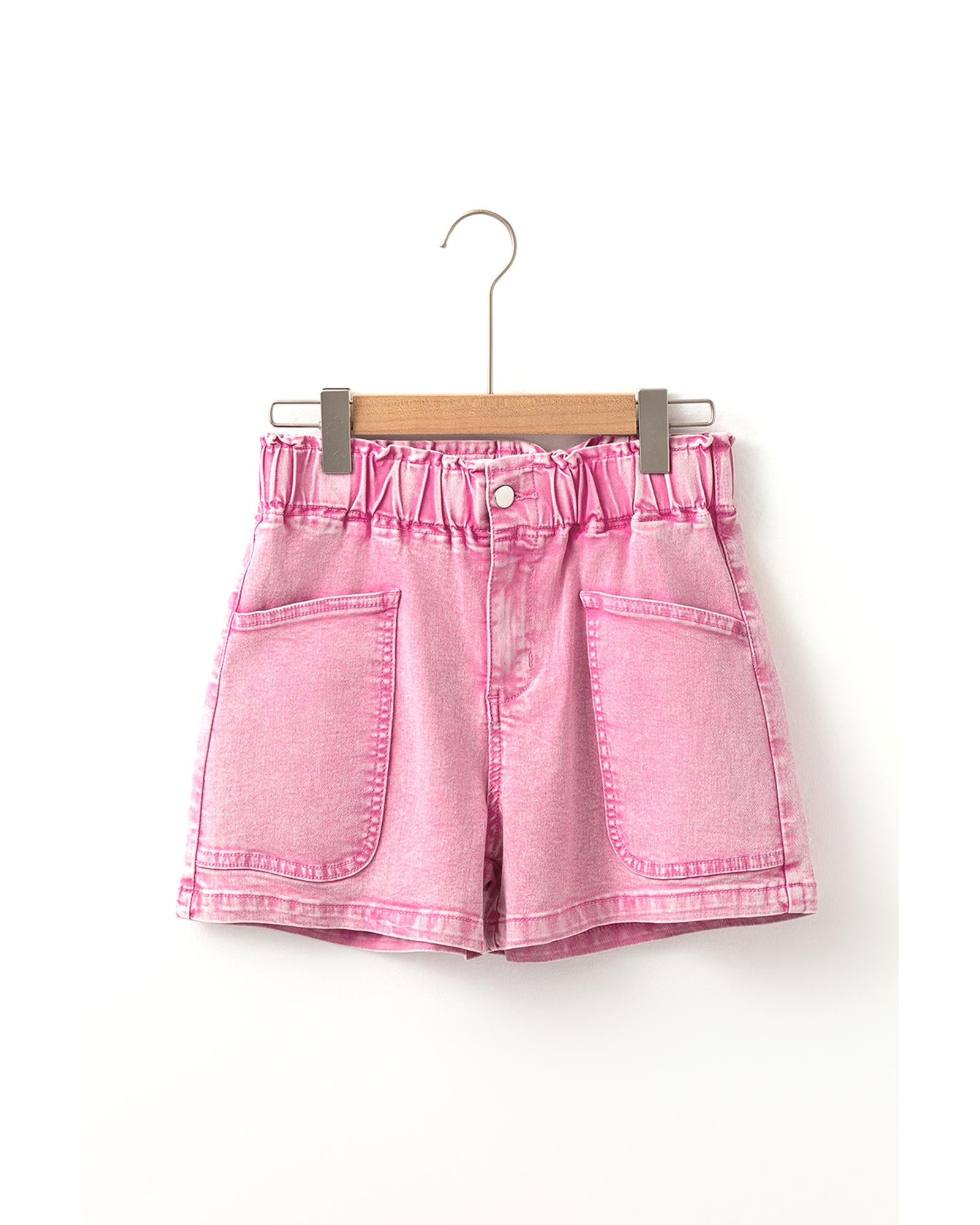 Strawberry Pink Elastic High Waisted Denim Shorts - 12 US 3