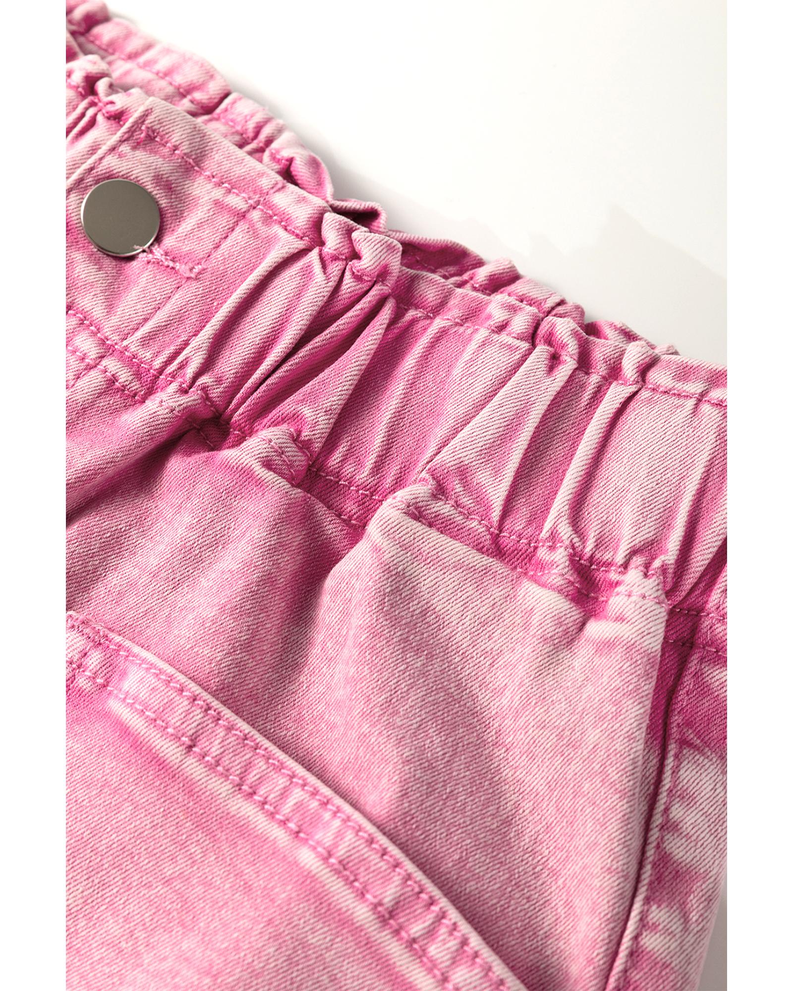 Strawberry Pink Elastic High Waisted Denim Shorts - 12 US 4