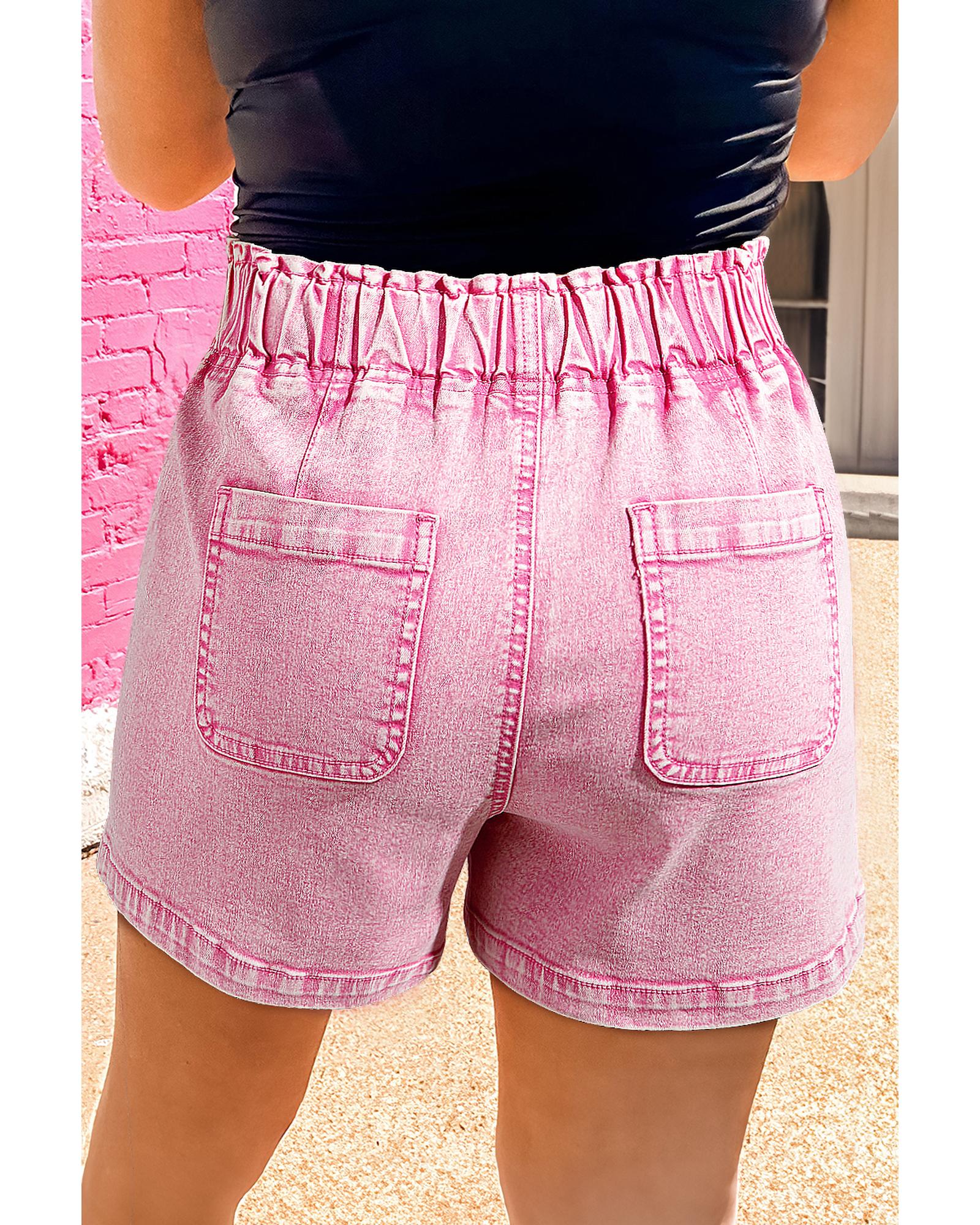 Strawberry Pink Elastic High Waisted Denim Shorts - 12 US 5