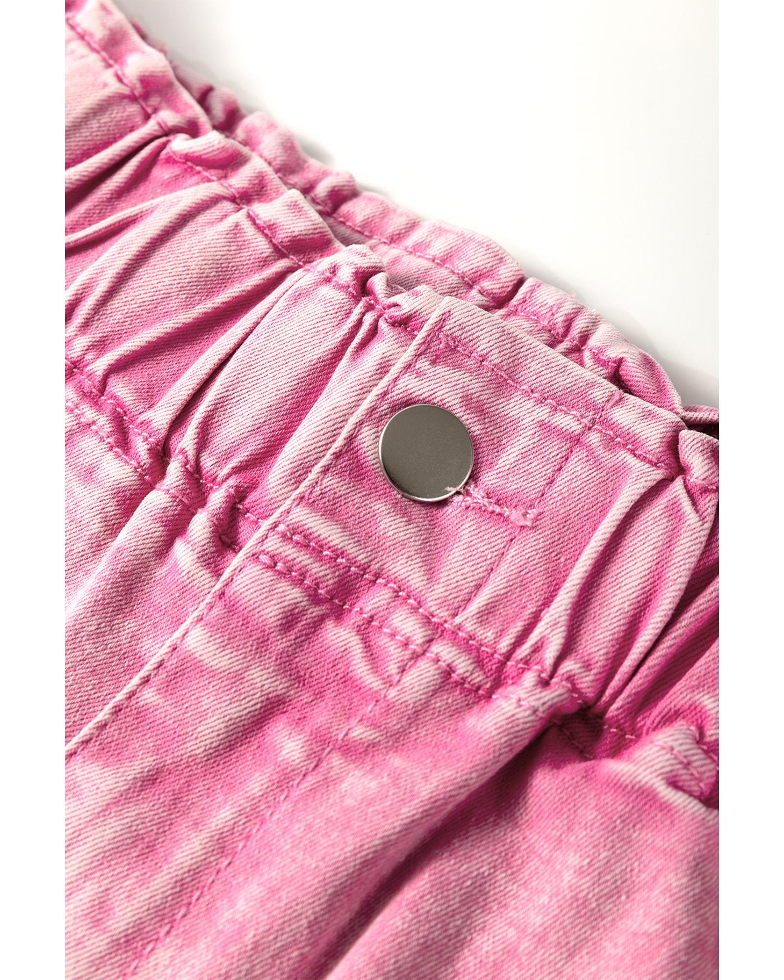Strawberry Pink Elastic High Waisted Denim Shorts - 12 US 6