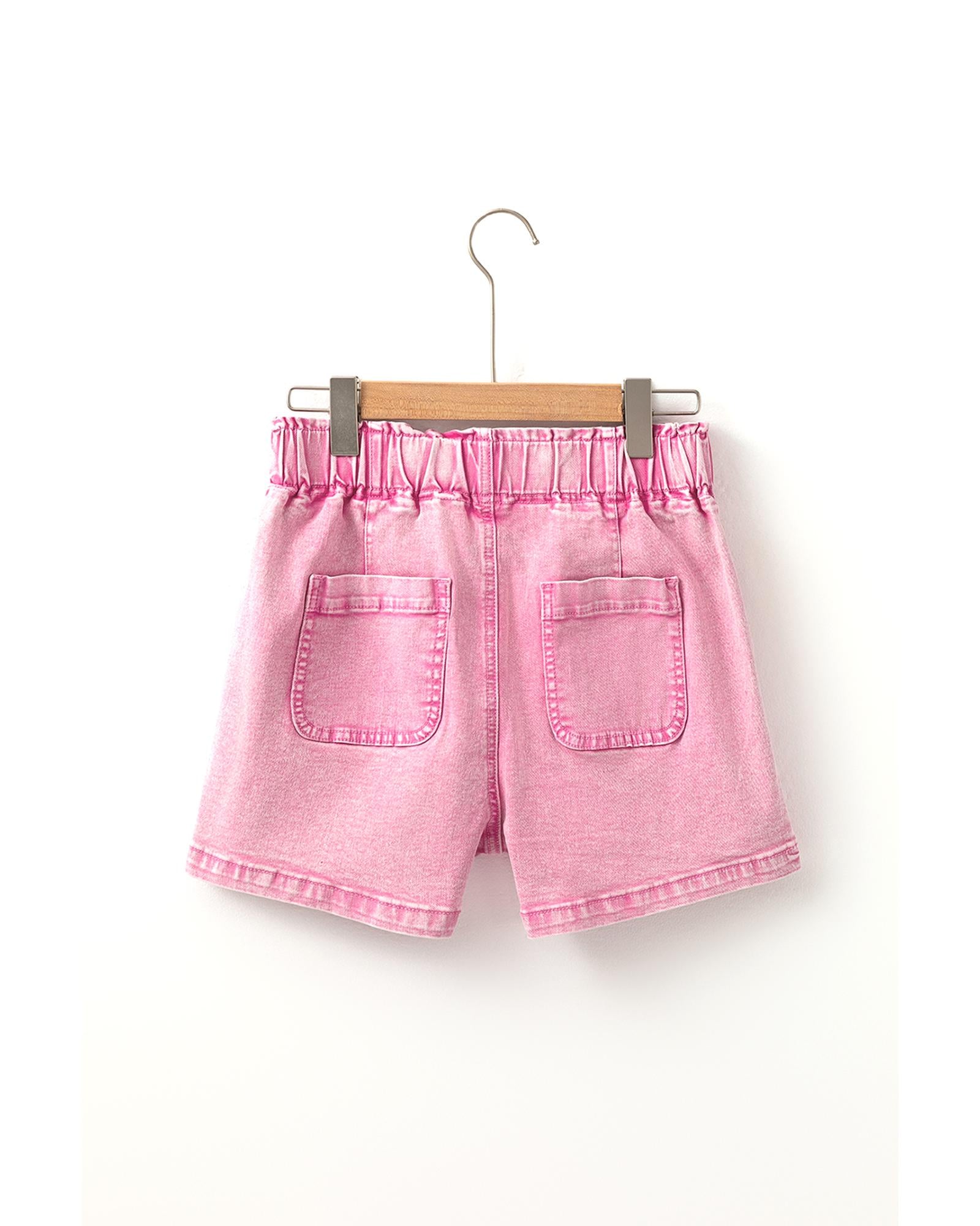 Strawberry Pink Elastic High Waisted Denim Shorts - 12 US 7