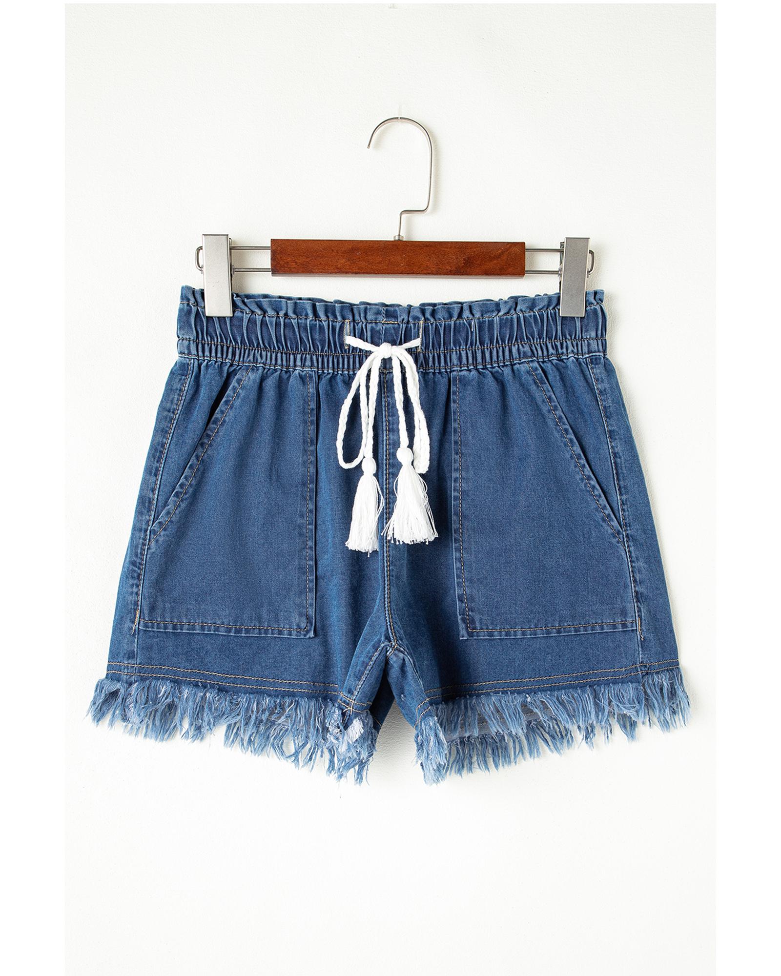 Ashleigh Blue Raw Hem Drawstring High Waist Denim Shorts with Pockets - 10 US 4