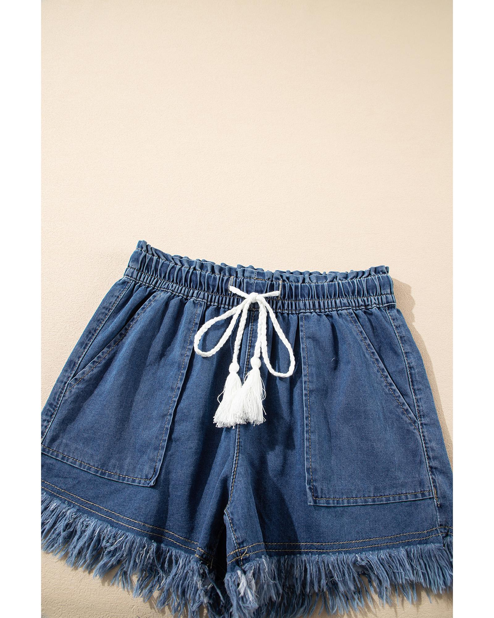 Ashleigh Blue Raw Hem Drawstring High Waist Denim Shorts with Pockets - 10 US 6