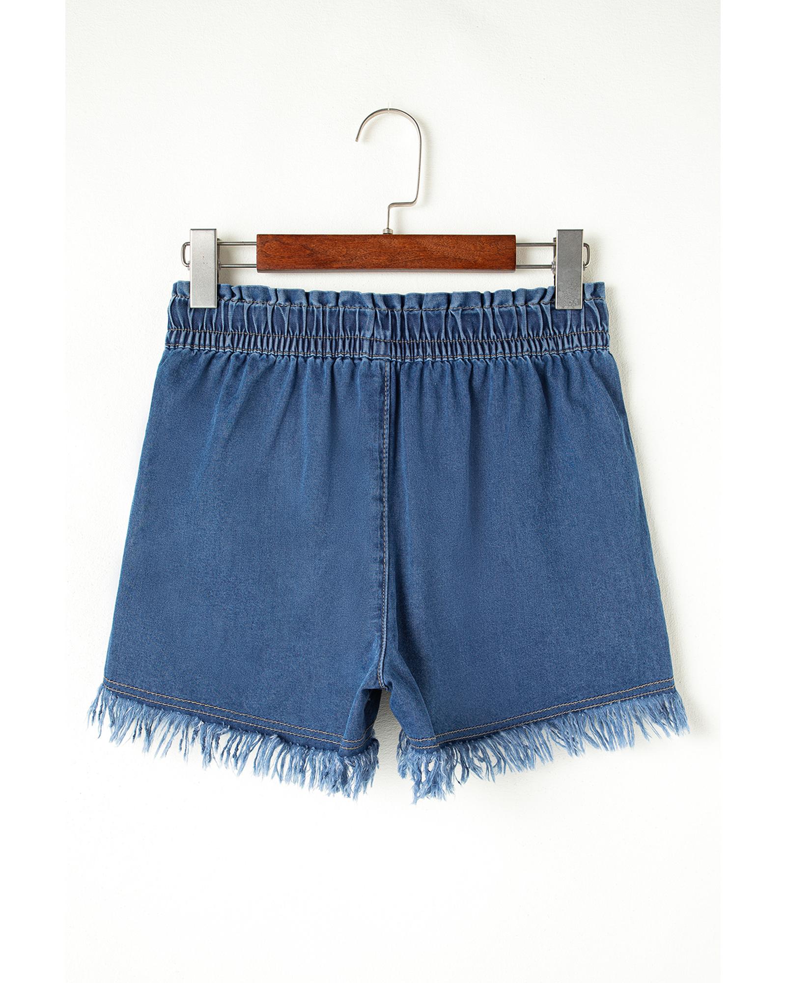 Ashleigh Blue Raw Hem Drawstring High Waist Denim Shorts with Pockets - 12 US 6
