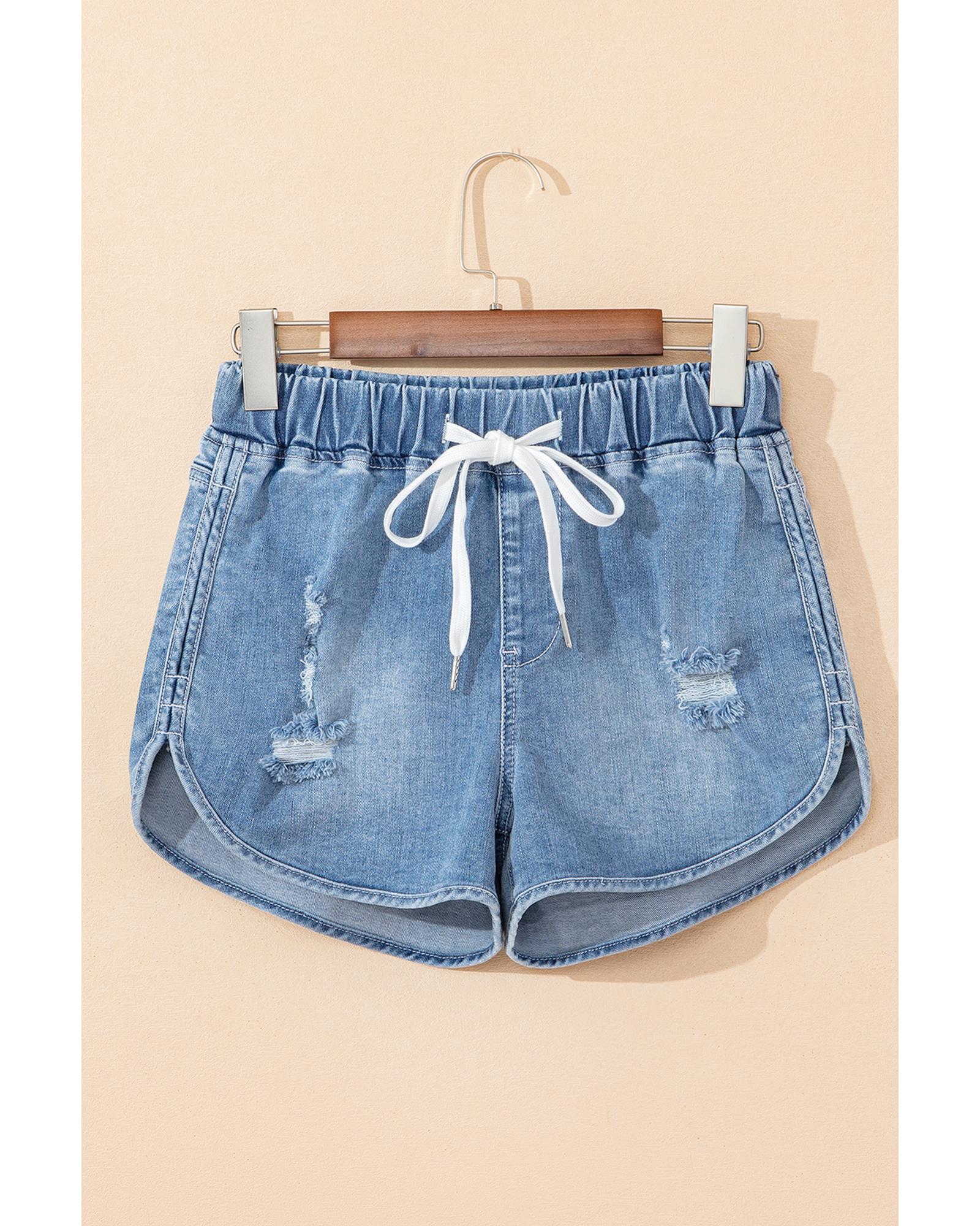 Myosotis Drawstring High Waist Distressed Denim Shorts - 12 US 5