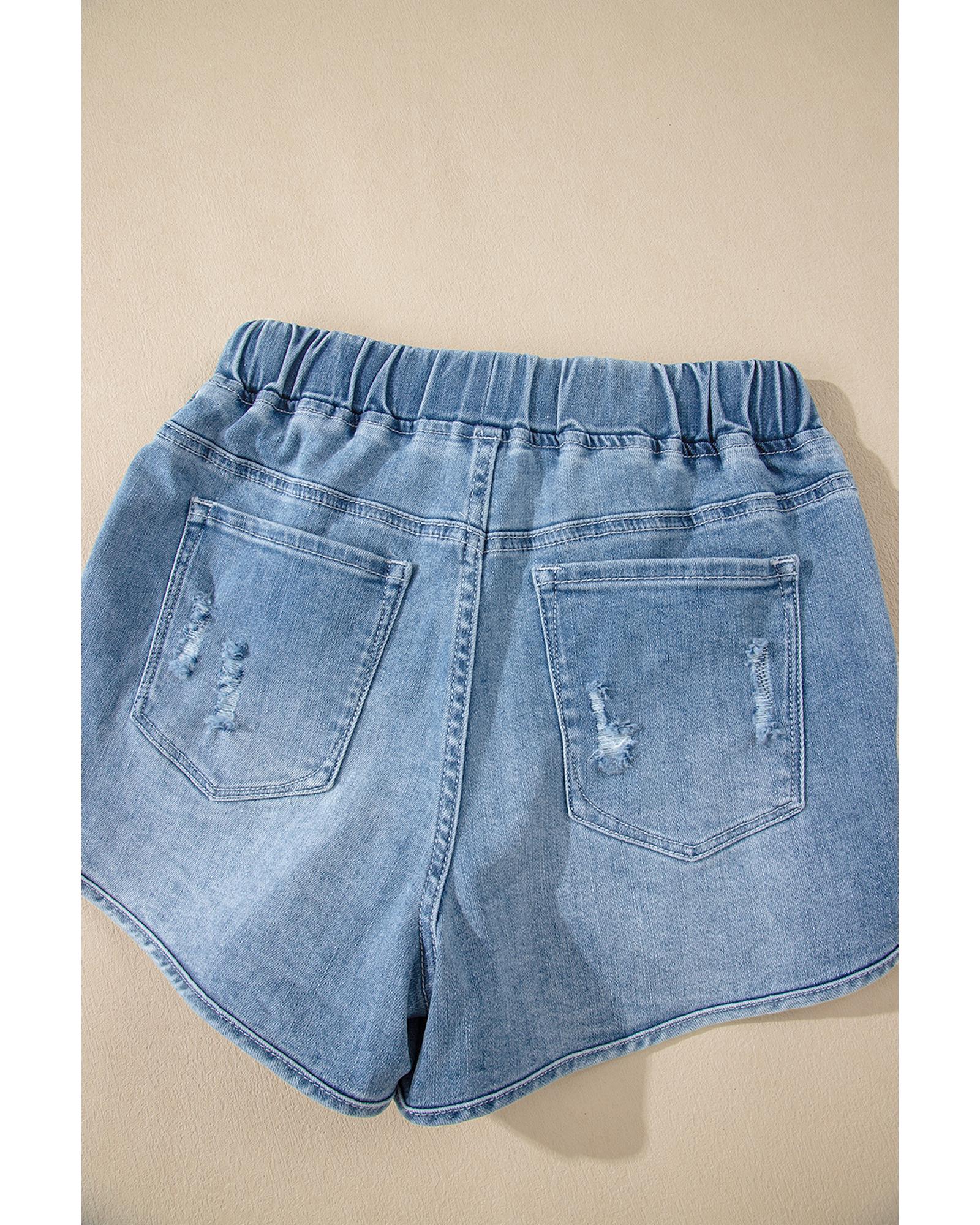 Myosotis Drawstring High Waist Distressed Denim Shorts - 12 US 8