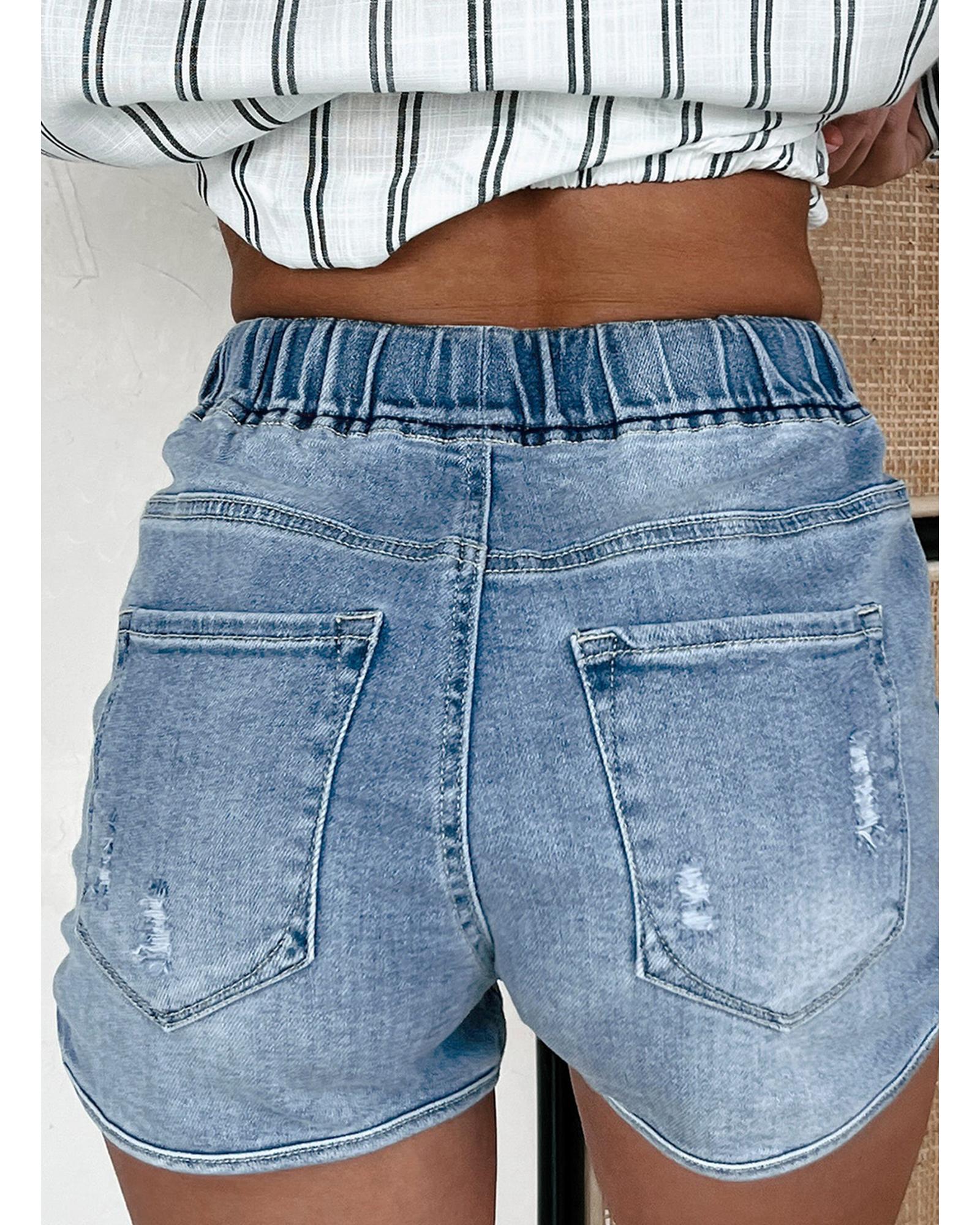 Myosotis Drawstring High Waist Distressed Denim Shorts - 16 US
