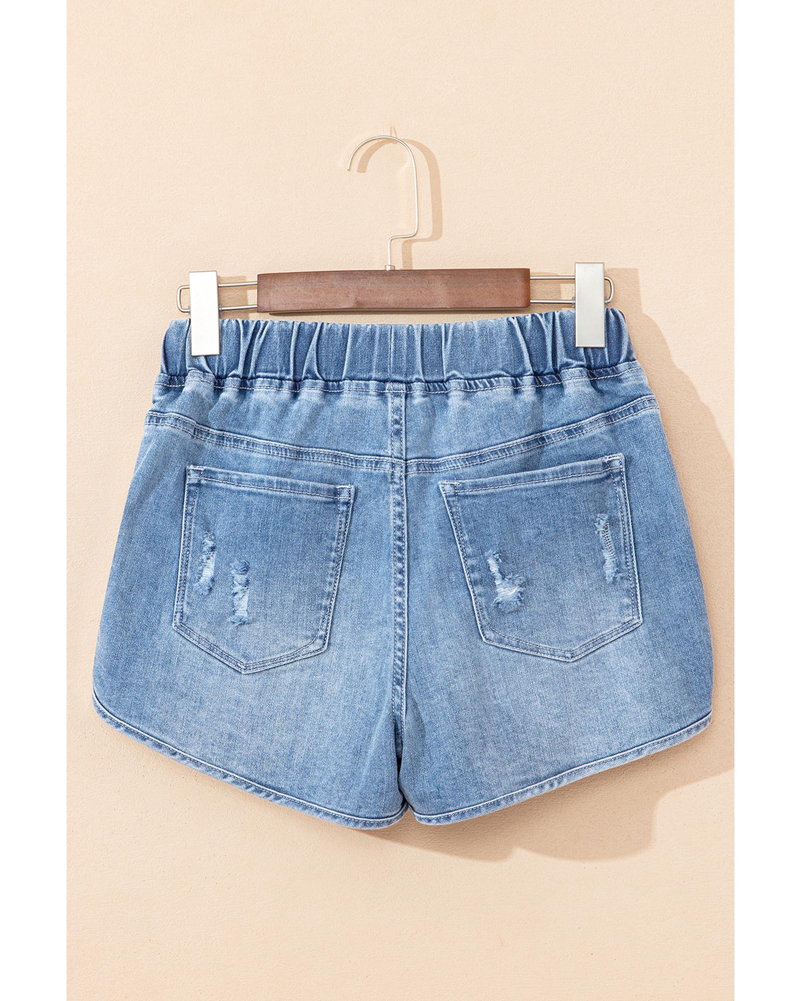 Myosotis Drawstring High Waist Distressed Denim Shorts - 16 US 4