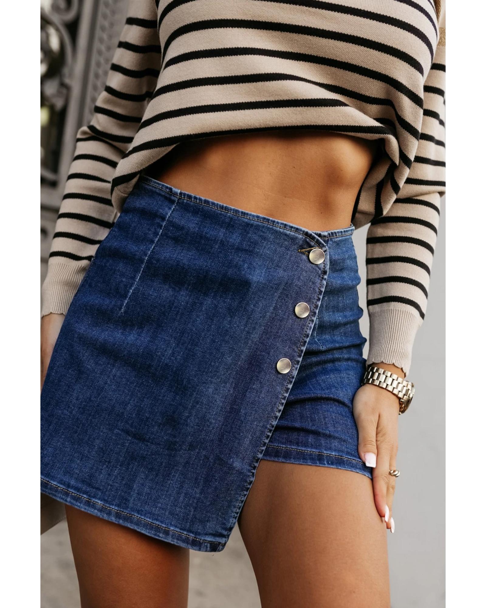 Bluing Asymmetric Wrapped Buttoned High Waist Denim Shorts - 10 US 7
