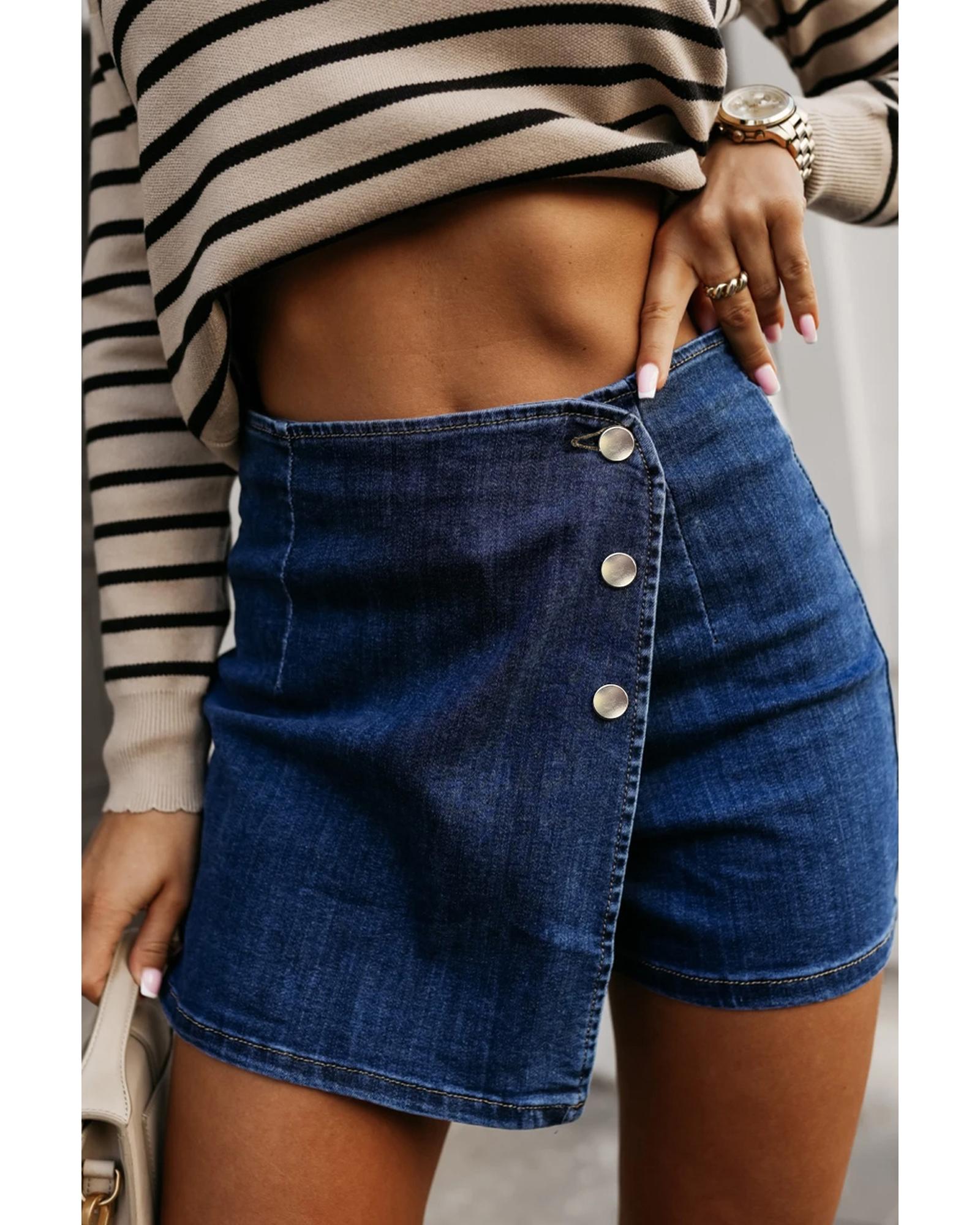 Bluing Asymmetric Wrapped Buttoned High Waist Denim Shorts - 16 US 3