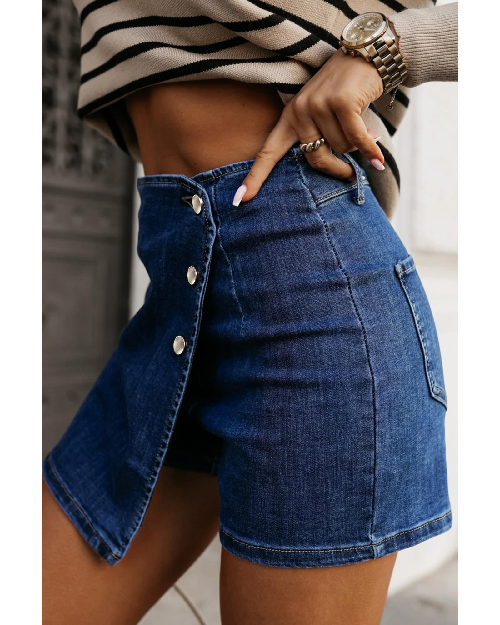 Bluing Asymmetric Wrapped Buttoned High Waist Denim Shorts - 16 US 4