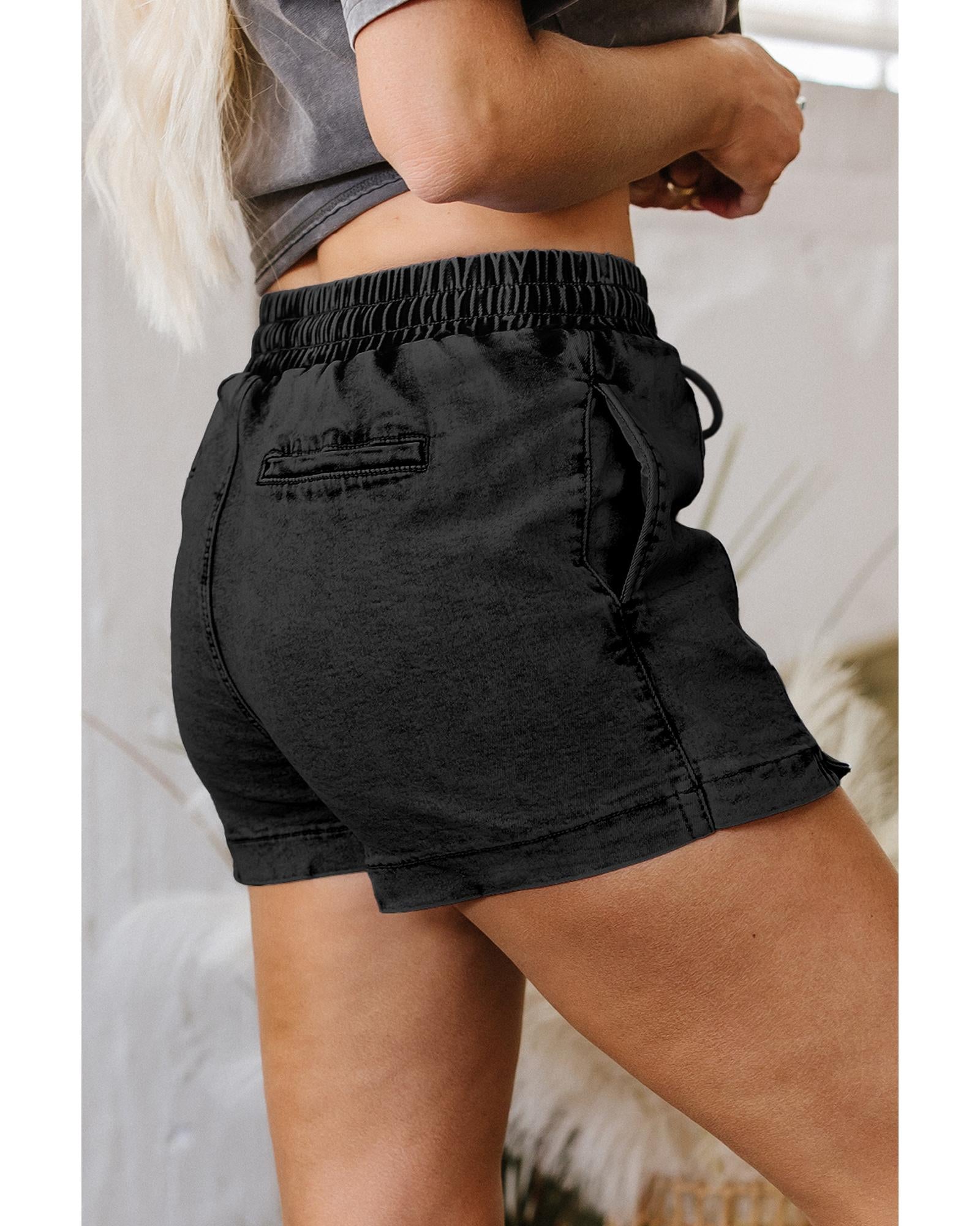 Black Drawstring High Waist Pocketed Denim Shorts - 10 US 3