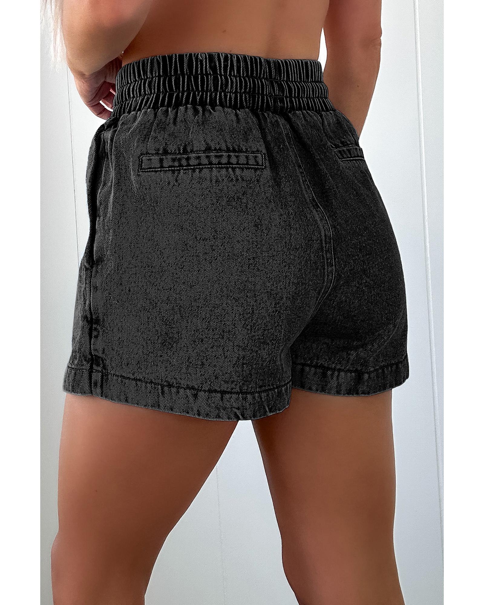 Black Drawstring High Waist Pocketed Denim Shorts - 10 US 7