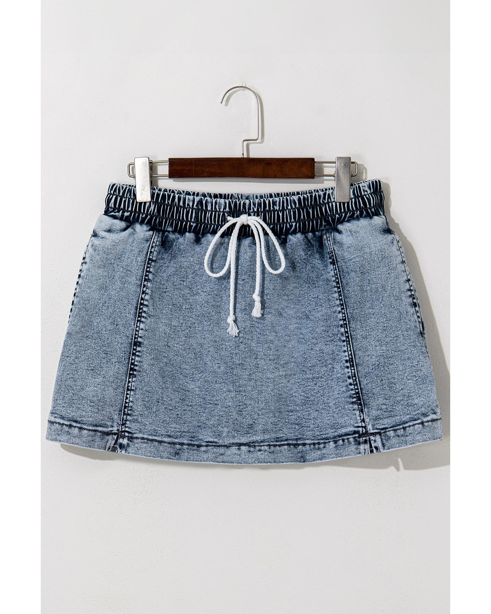 Dusk Blue Drawstring High Waist Pocketed Denim Shorts - 10 US 5