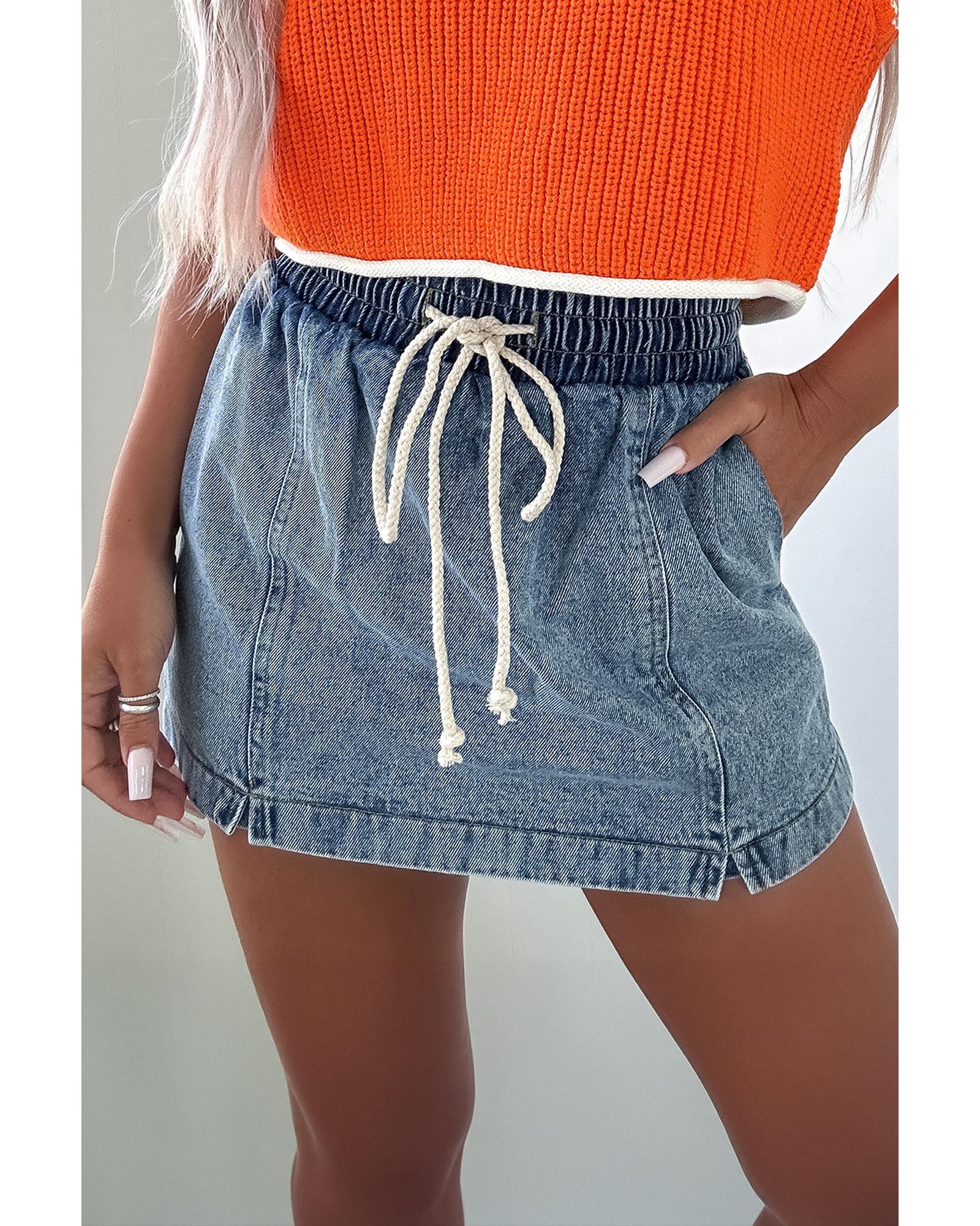 Dusk Blue Drawstring High Waist Pocketed Denim Shorts - 4 US 3