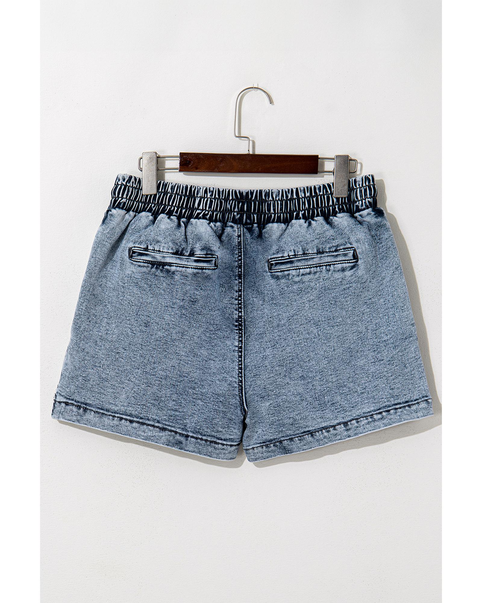 Dusk Blue Drawstring High Waist Pocketed Denim Shorts - 4 US 6