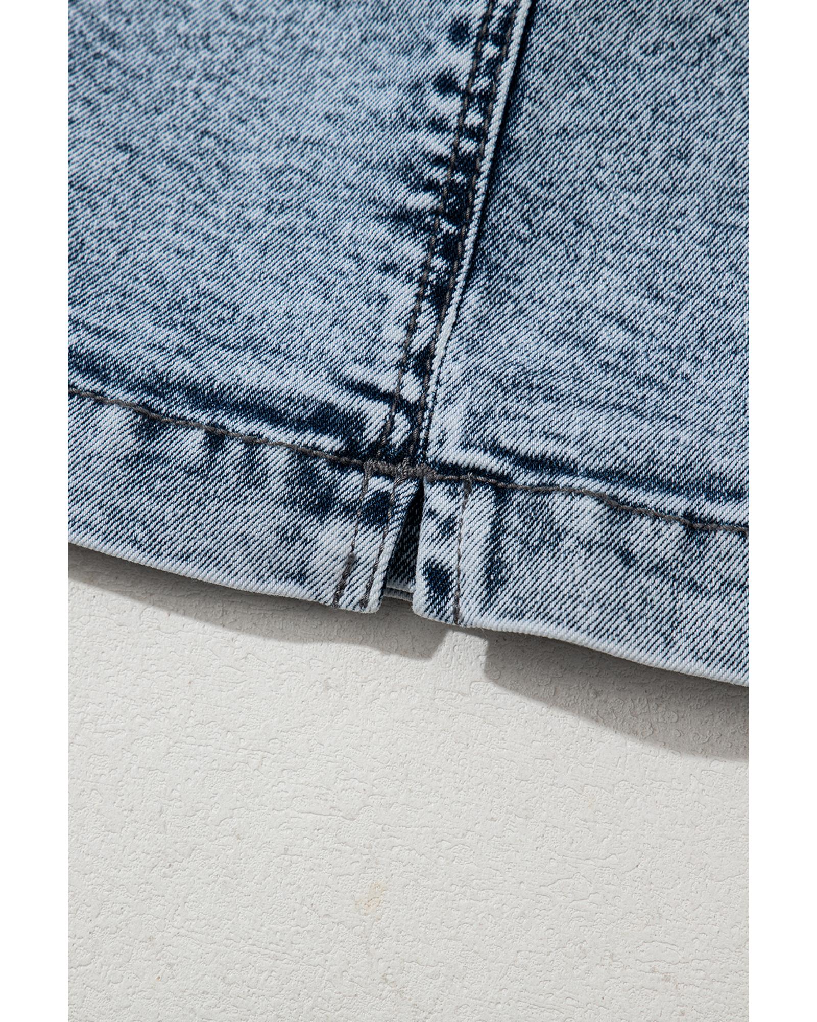 Dusk Blue Drawstring High Waist Pocketed Denim Shorts - 4 US 7