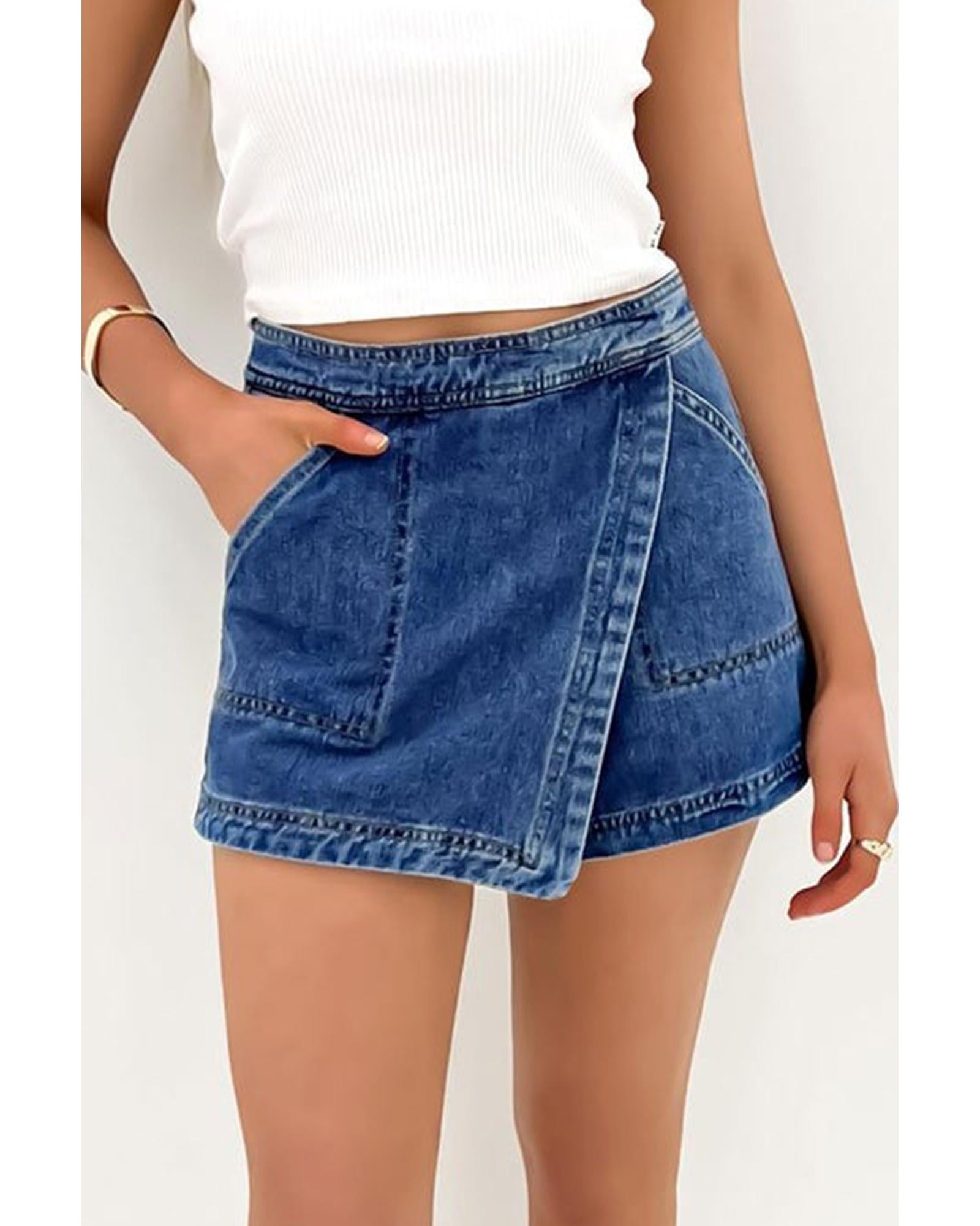 Ashleigh Blue Faux Wrapped Mini Denim Skort - 14 US 3