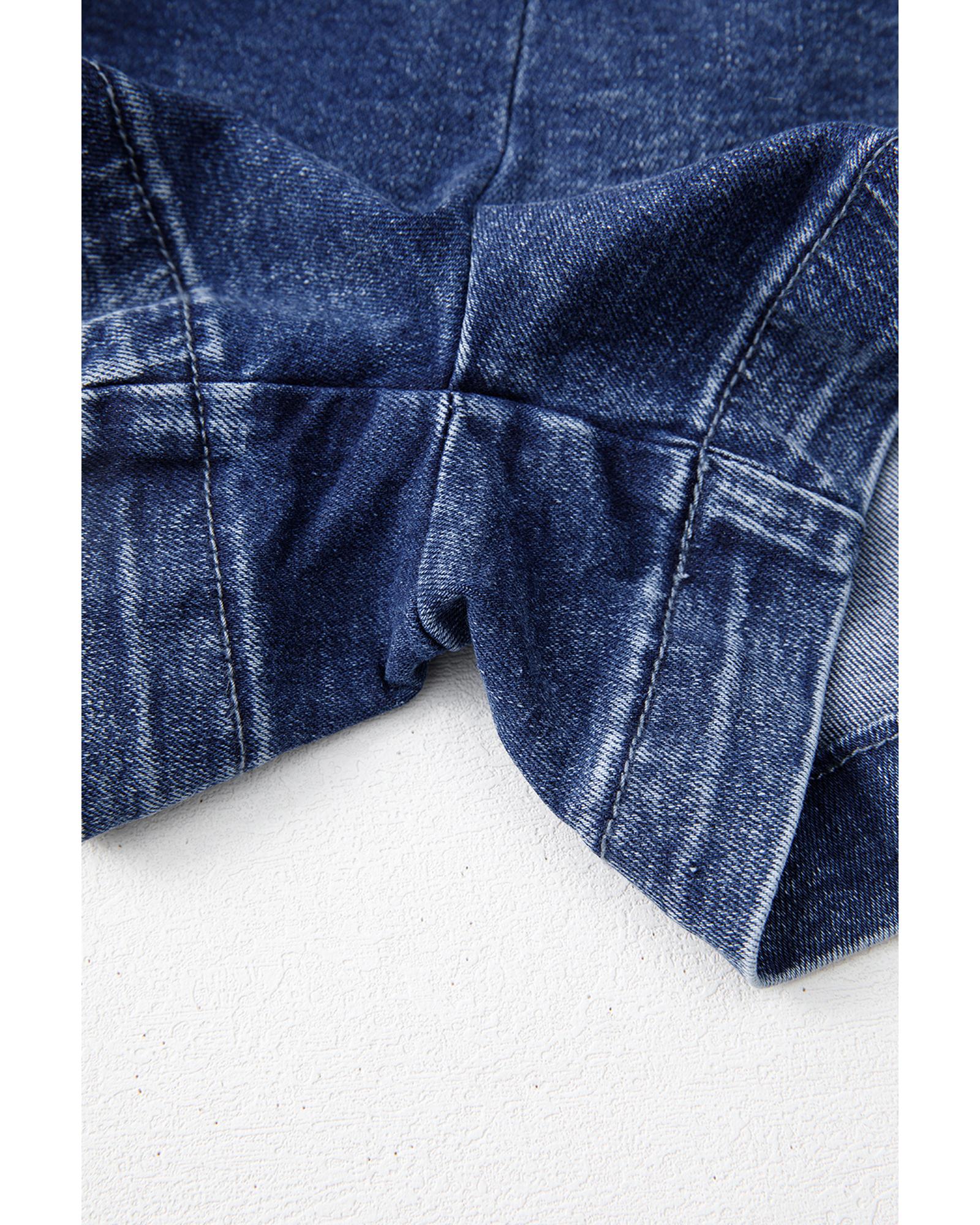 Sail Blue Acid Wash Asymmetric Twisted Wrapped Zipped Denim Skort - 12 US 7