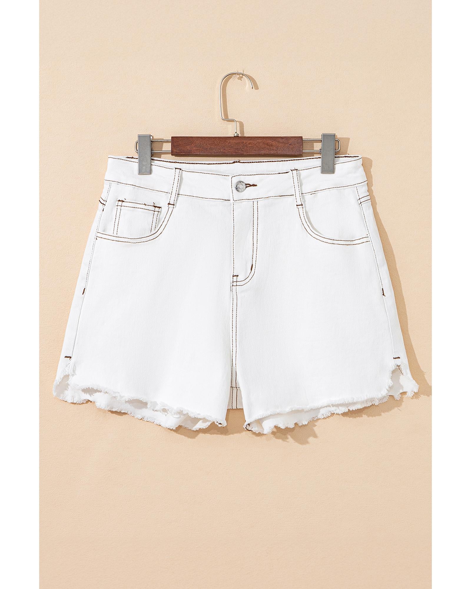 White Raw Hem High Waist Denim Shorts - 10 US 3