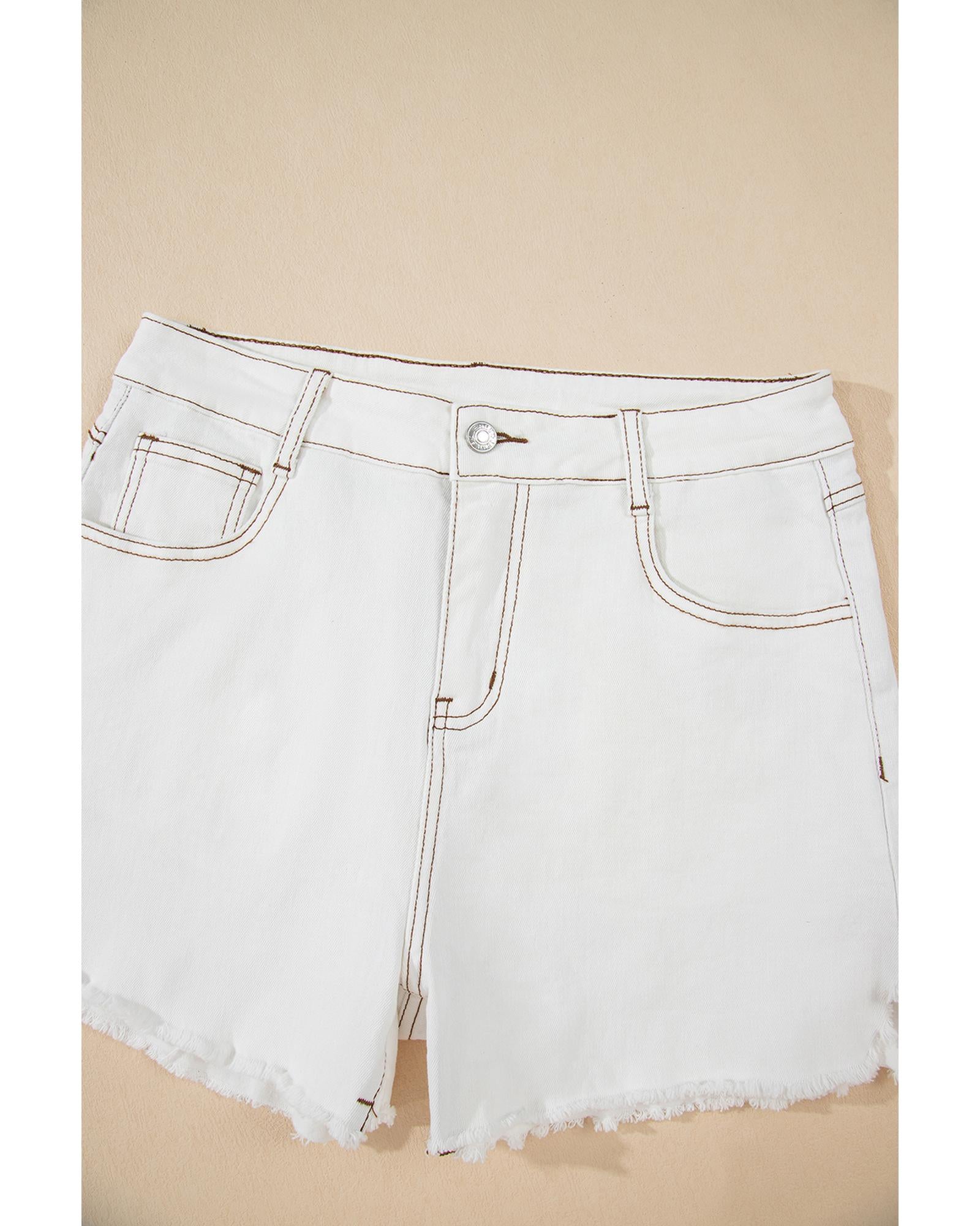White Raw Hem High Waist Denim Shorts - 10 US 6