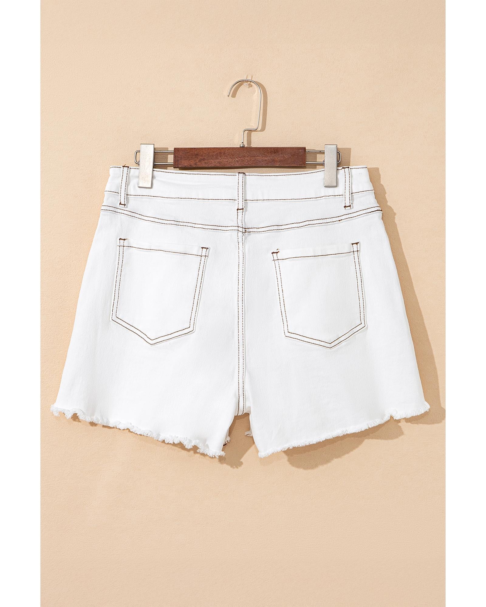 White Raw Hem High Waist Denim Shorts - 8 US 4