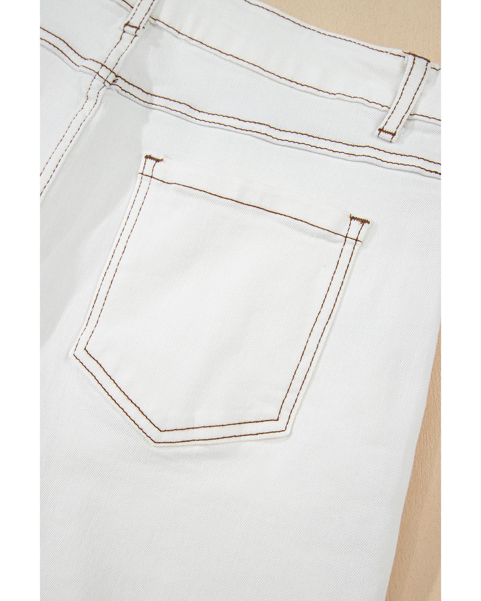 White Raw Hem High Waist Denim Shorts - 8 US 6