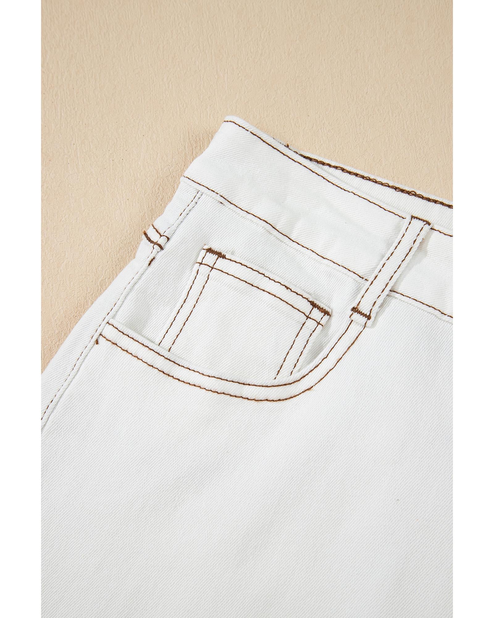 White Raw Hem High Waist Denim Shorts - 8 US 8
