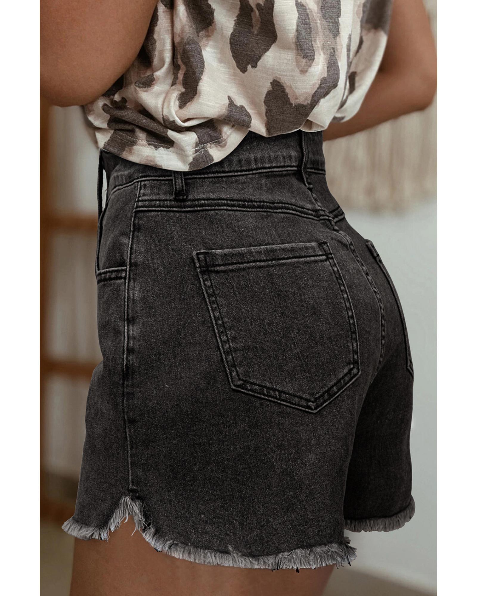 Carbon Grey Raw Hem High Waist Denim Shorts - 12 US