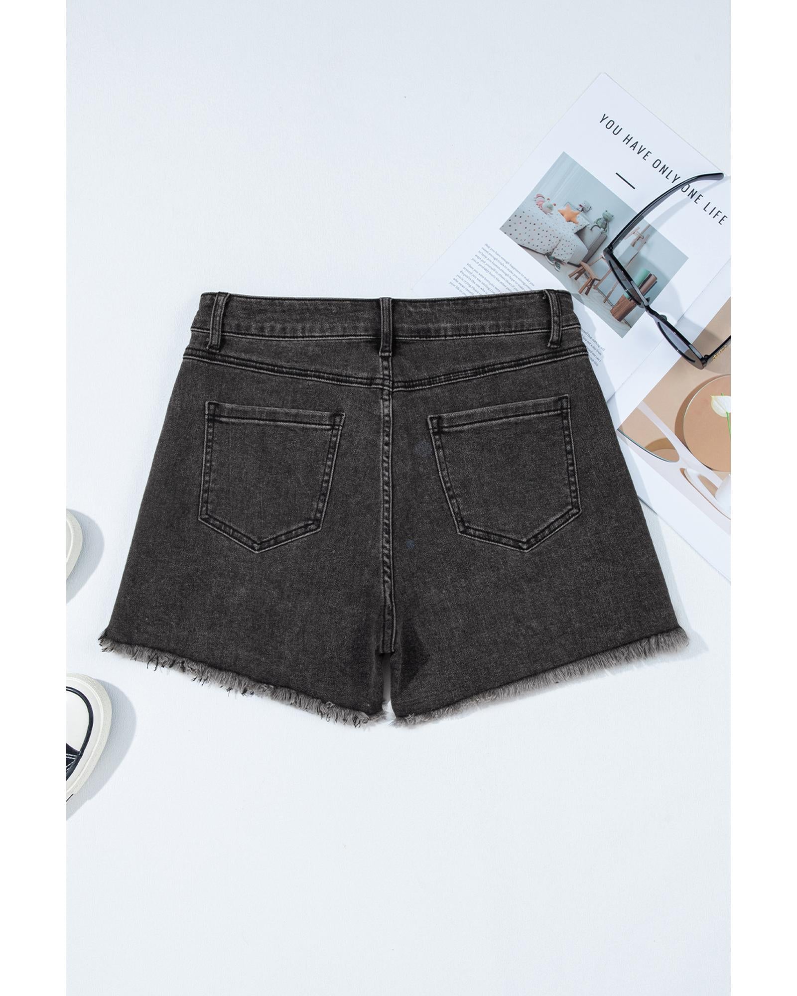Carbon Grey Raw Hem High Waist Denim Shorts - 12 US 4