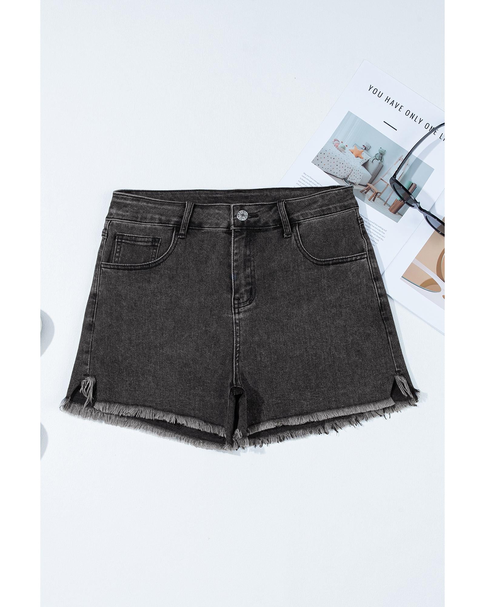 Carbon Grey Raw Hem High Waist Denim Shorts - 6 US 3