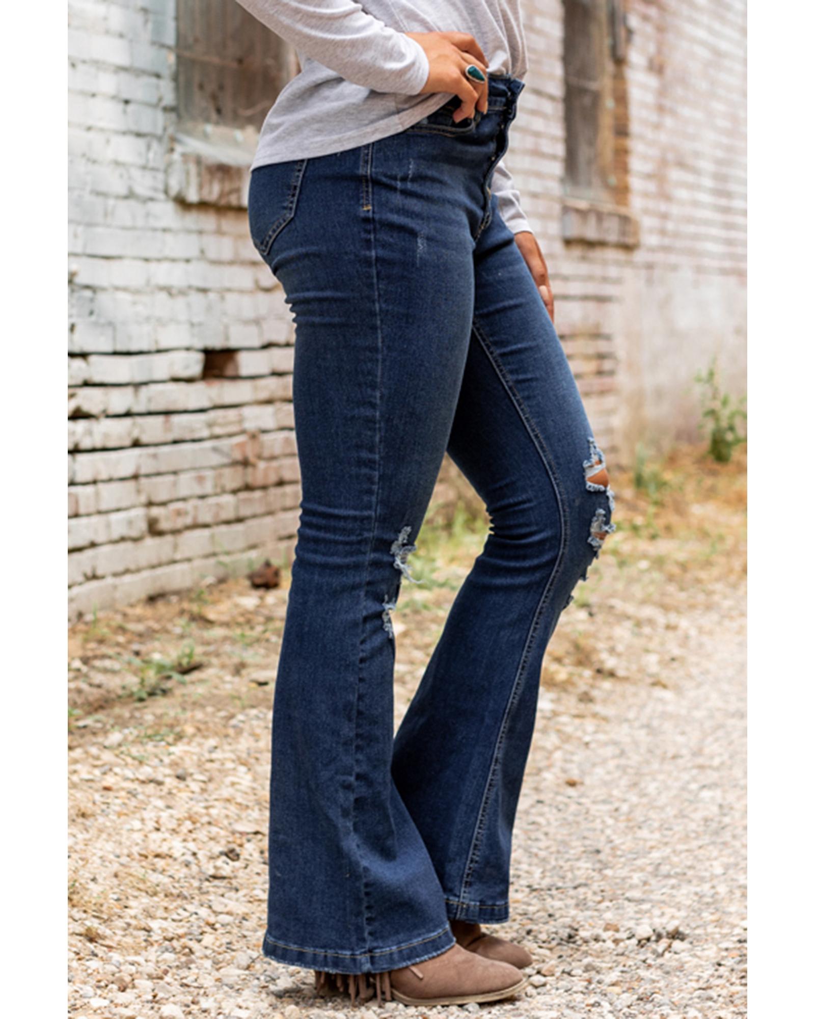 Azura Exchange Distressed Flare Bottom Jeans - S 3