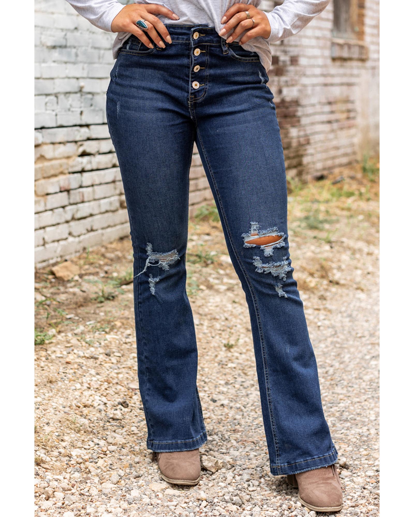 Azura Exchange Distressed Flare Bottom Jeans - S 5