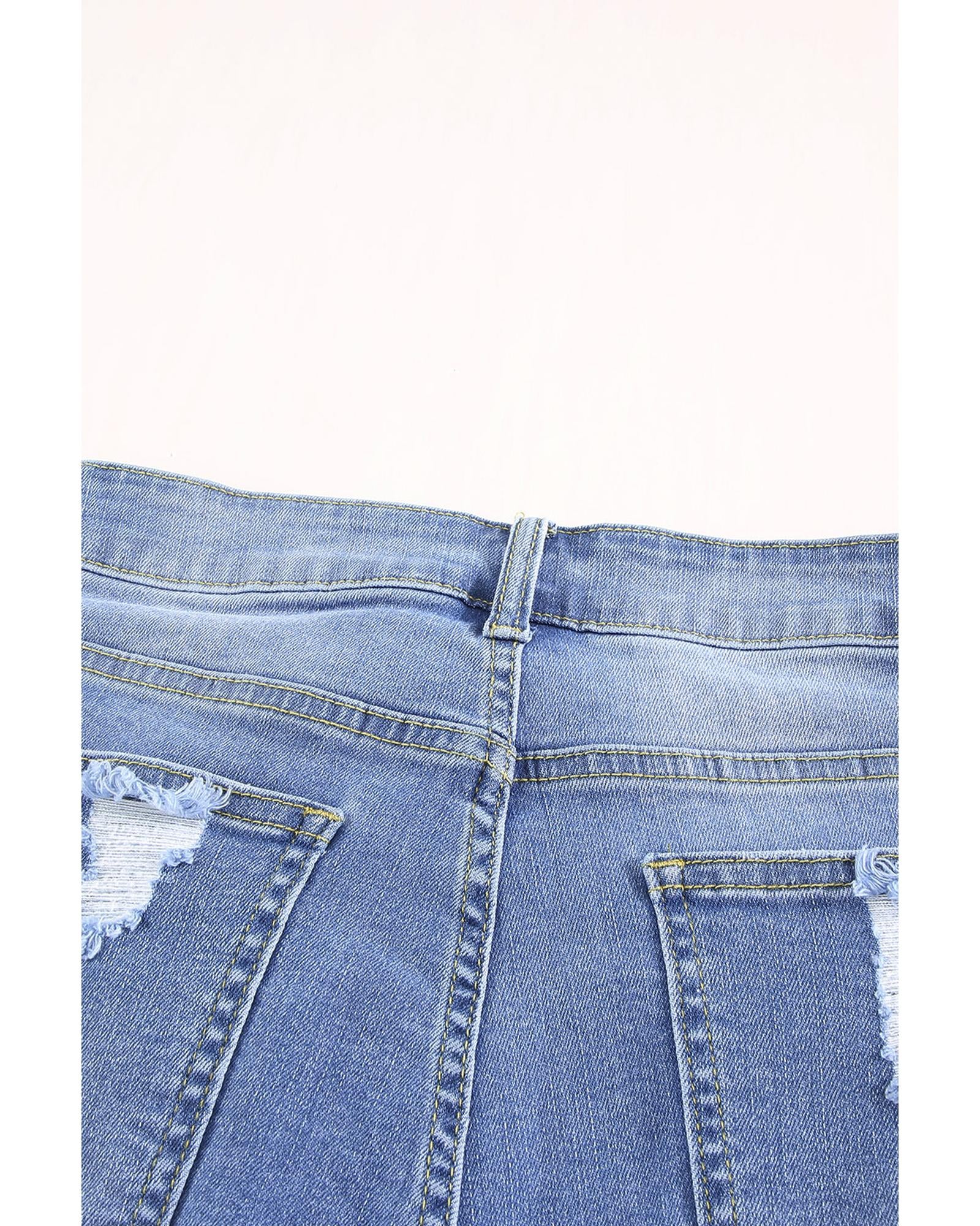 Sky Blue Ripped Tassel Bermuda Denim Shorts - M 8