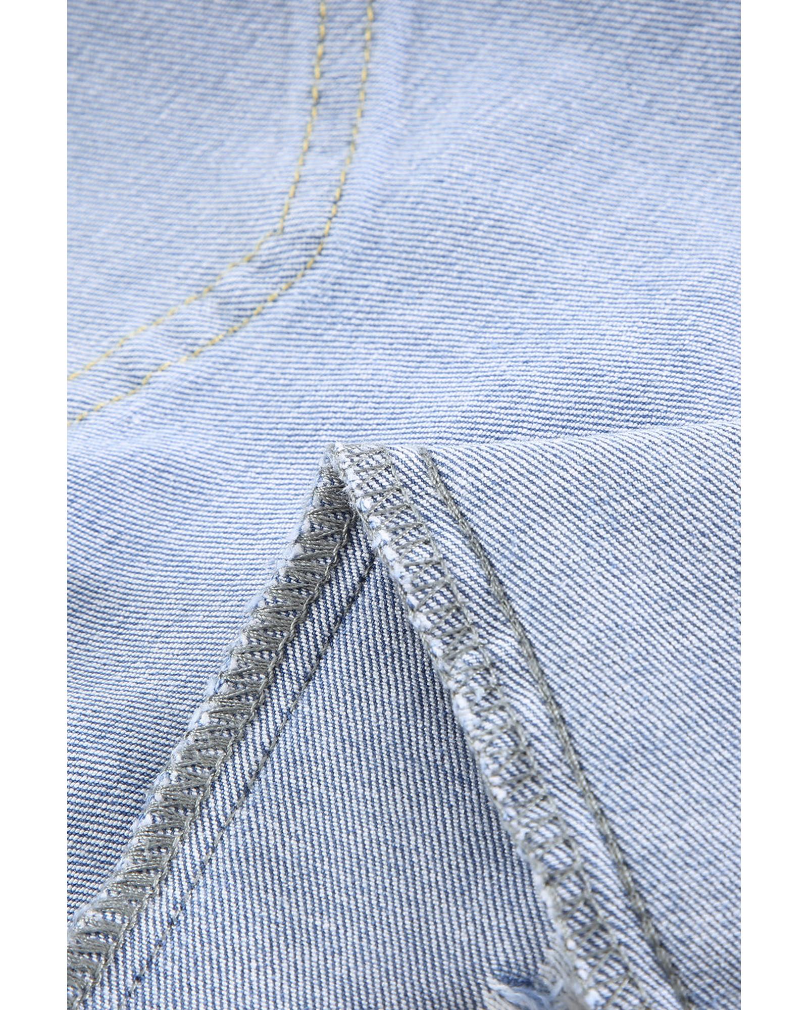 Sky Blue Ripped Tassel Bermuda Denim Shorts - S 4