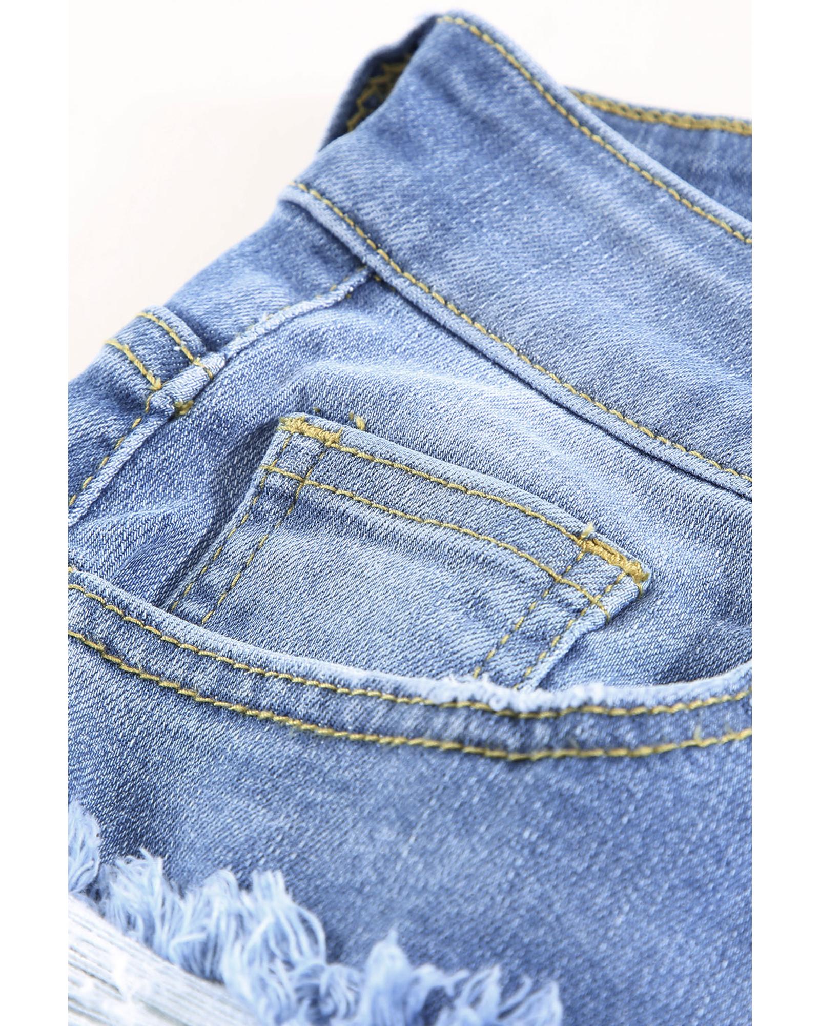 Sky Blue Ripped Tassel Bermuda Denim Shorts - S 6