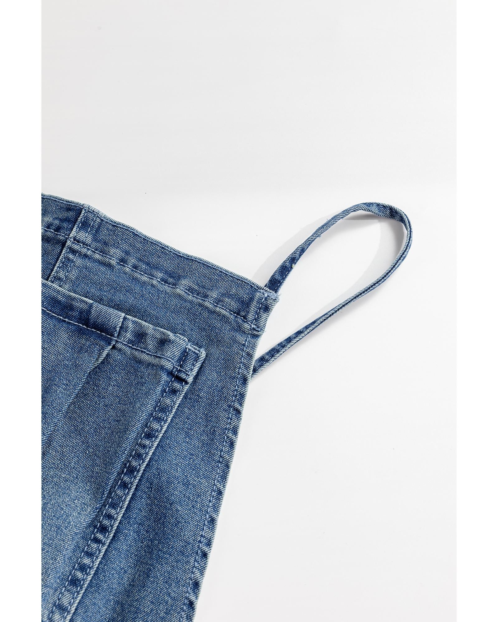 Dusk Blue Adjustable Tie Straps Cropped Wide Leg Denim Overalls - M