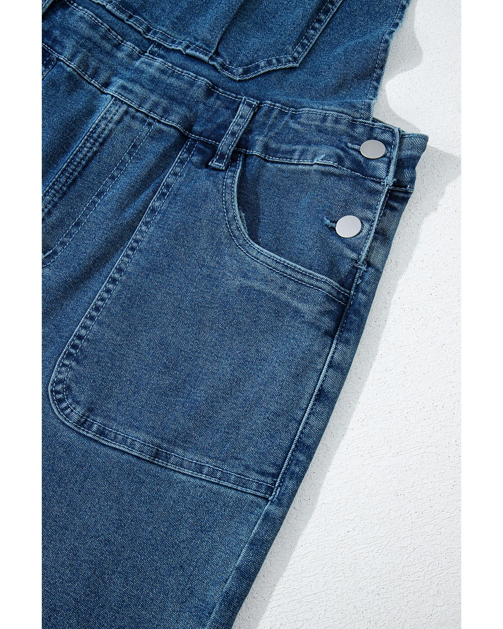 Dusk Blue Adjustable Tie Straps Cropped Wide Leg Denim Overalls - M 3
