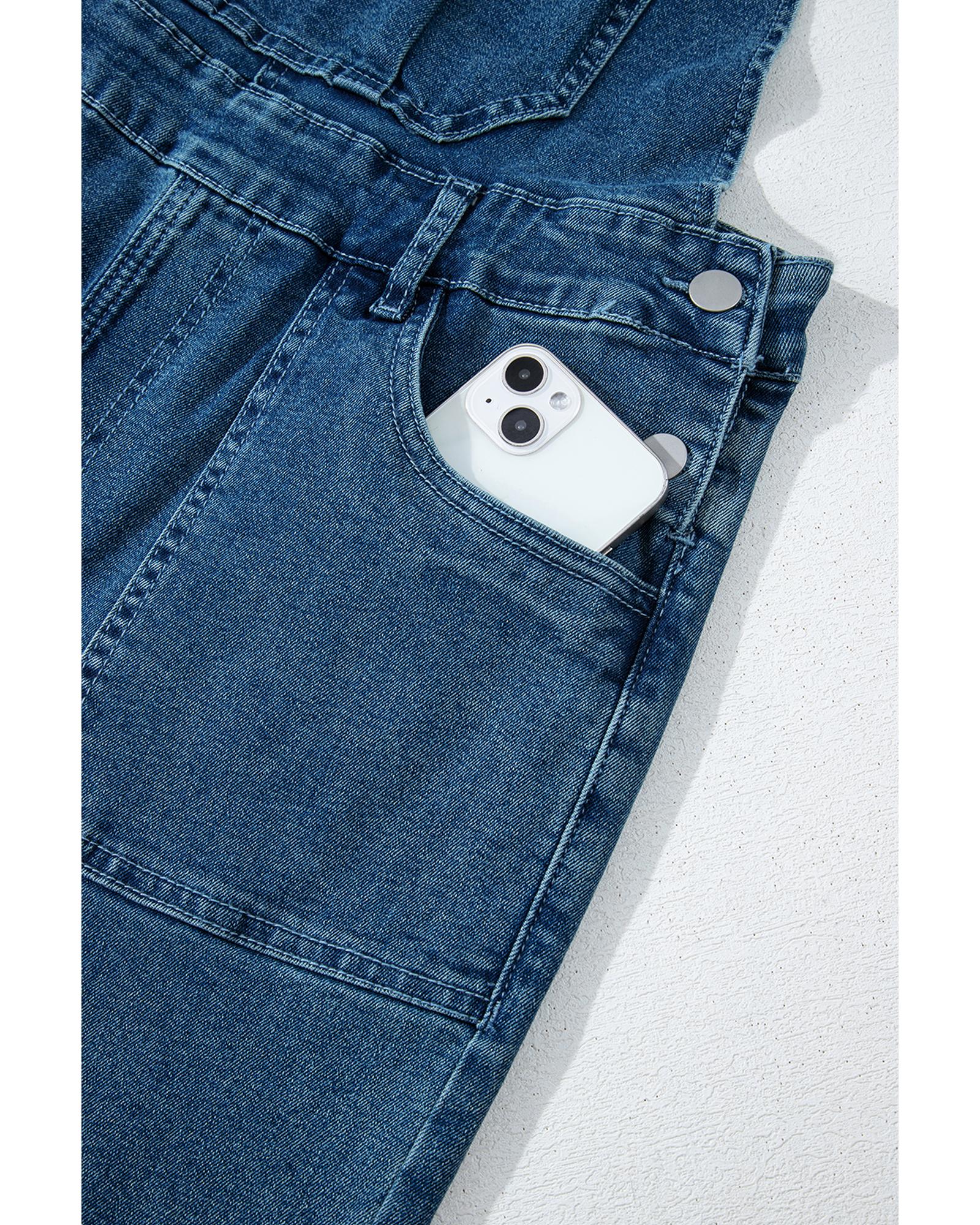 Dusk Blue Adjustable Tie Straps Cropped Wide Leg Denim Overalls - M 4