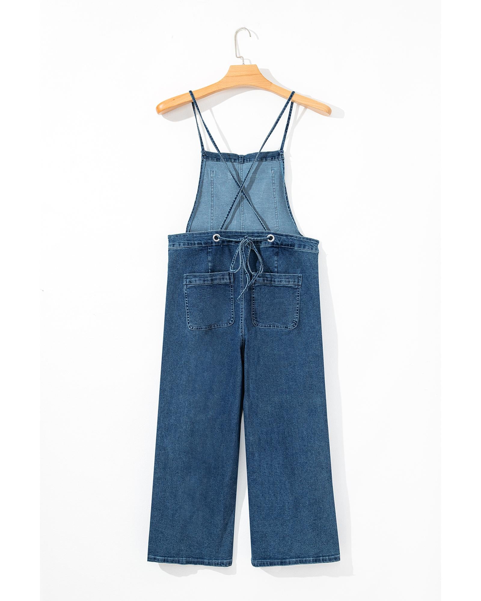 Dusk Blue Adjustable Tie Straps Cropped Wide Leg Denim Overalls - M 5