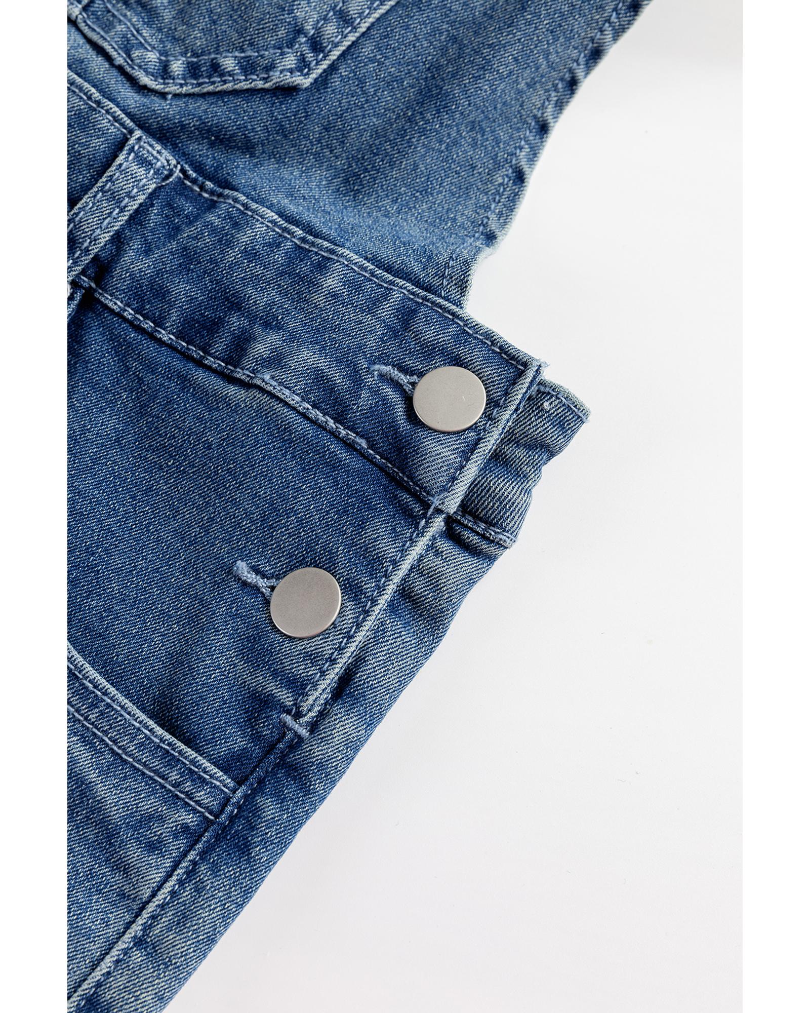 Dusk Blue Adjustable Tie Straps Cropped Wide Leg Denim Overalls - M 6