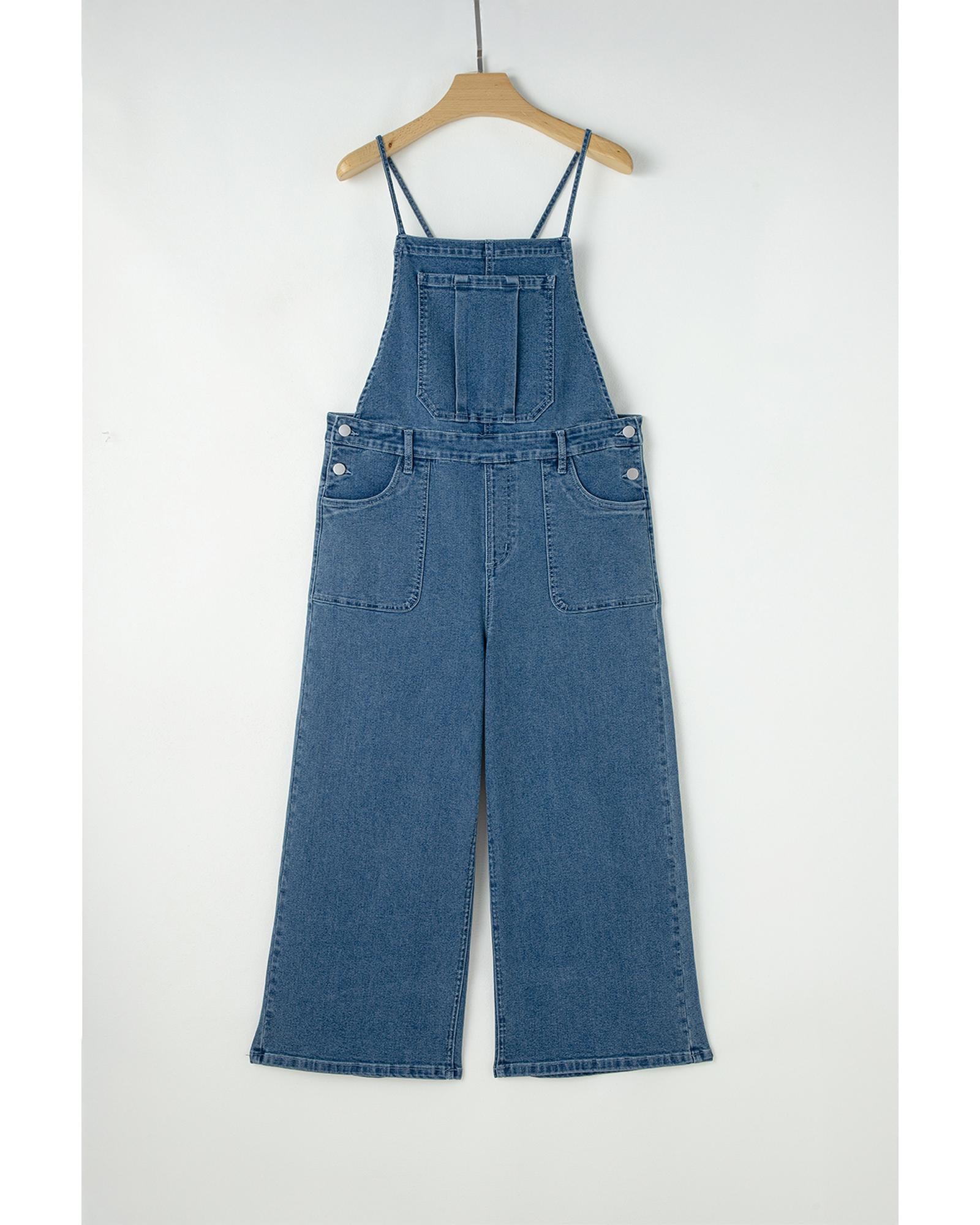Dusk Blue Adjustable Tie Straps Cropped Wide Leg Denim Overalls - M 7