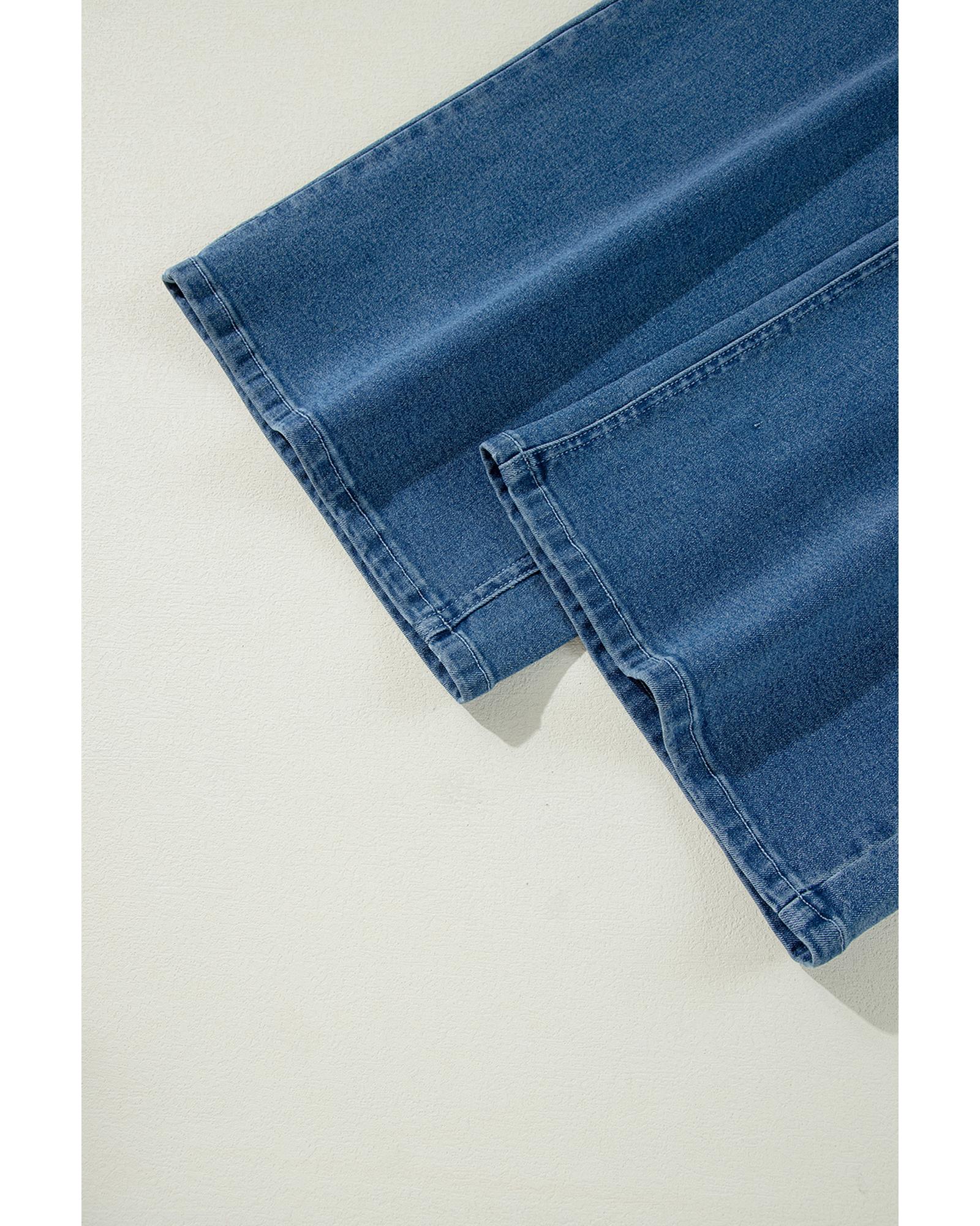 Dusk Blue Adjustable Tie Straps Cropped Wide Leg Denim Overalls - XL