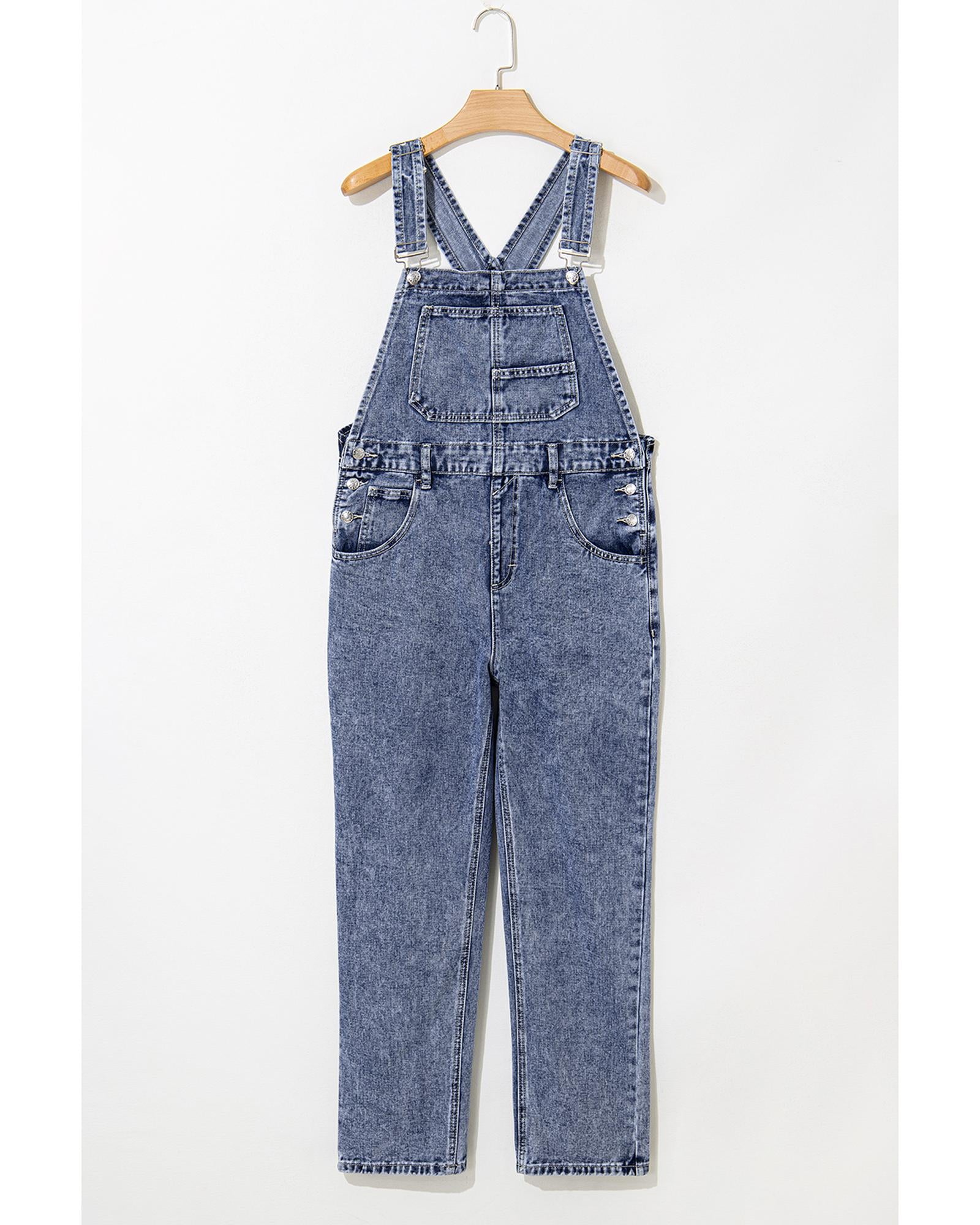 Sail Blue Denim Bib Straight Leg Jumpsuit with Pockets - M 3