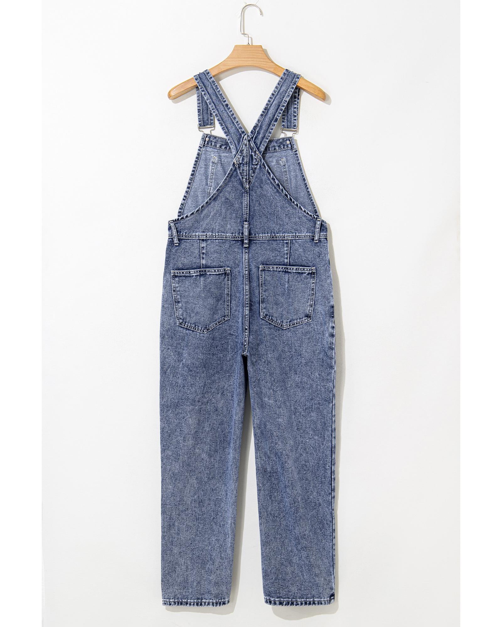 Sail Blue Denim Bib Straight Leg Jumpsuit with Pockets - M 8