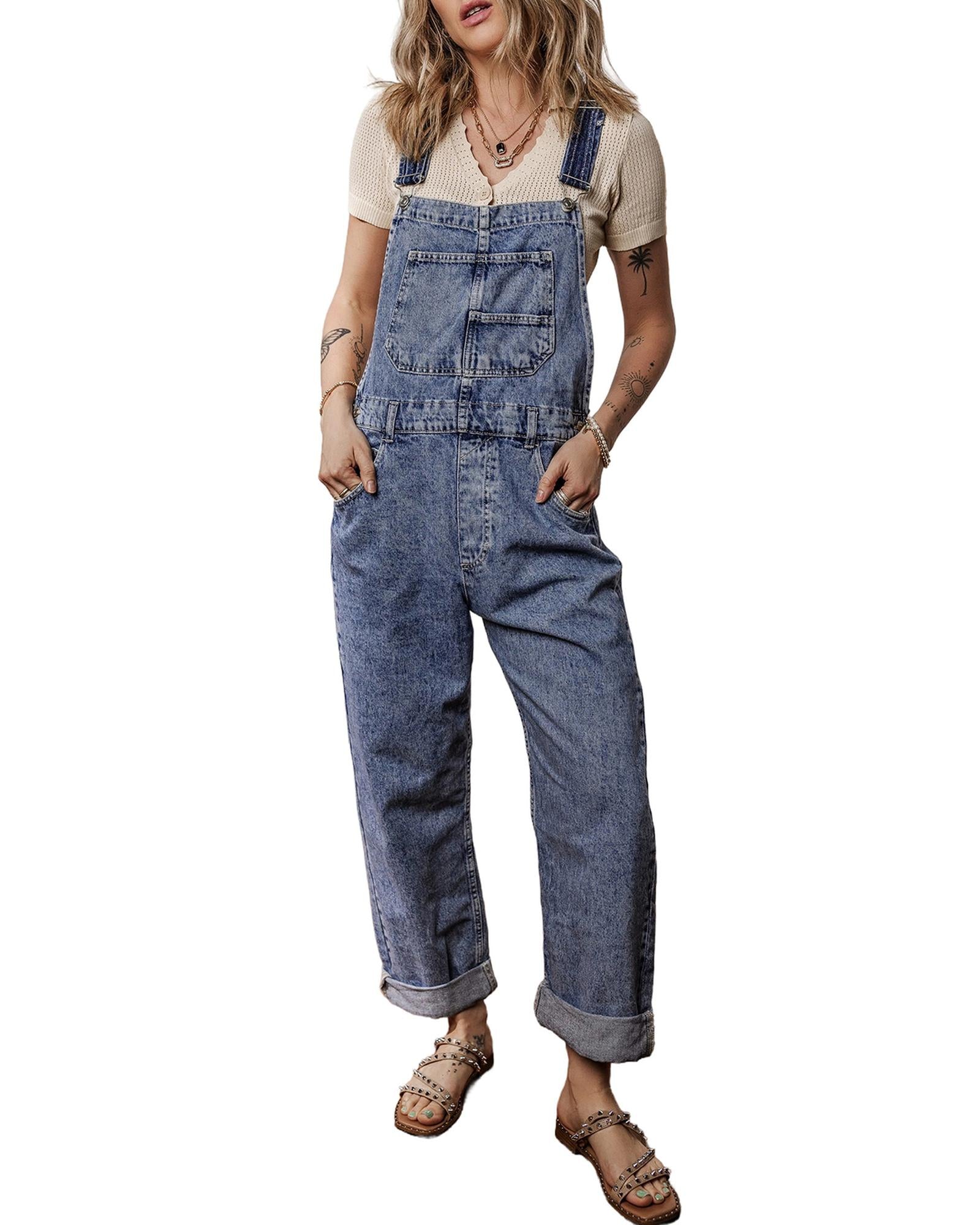 Sail Blue Denim Bib Straight Leg Jumpsuit with Pockets - XL 5