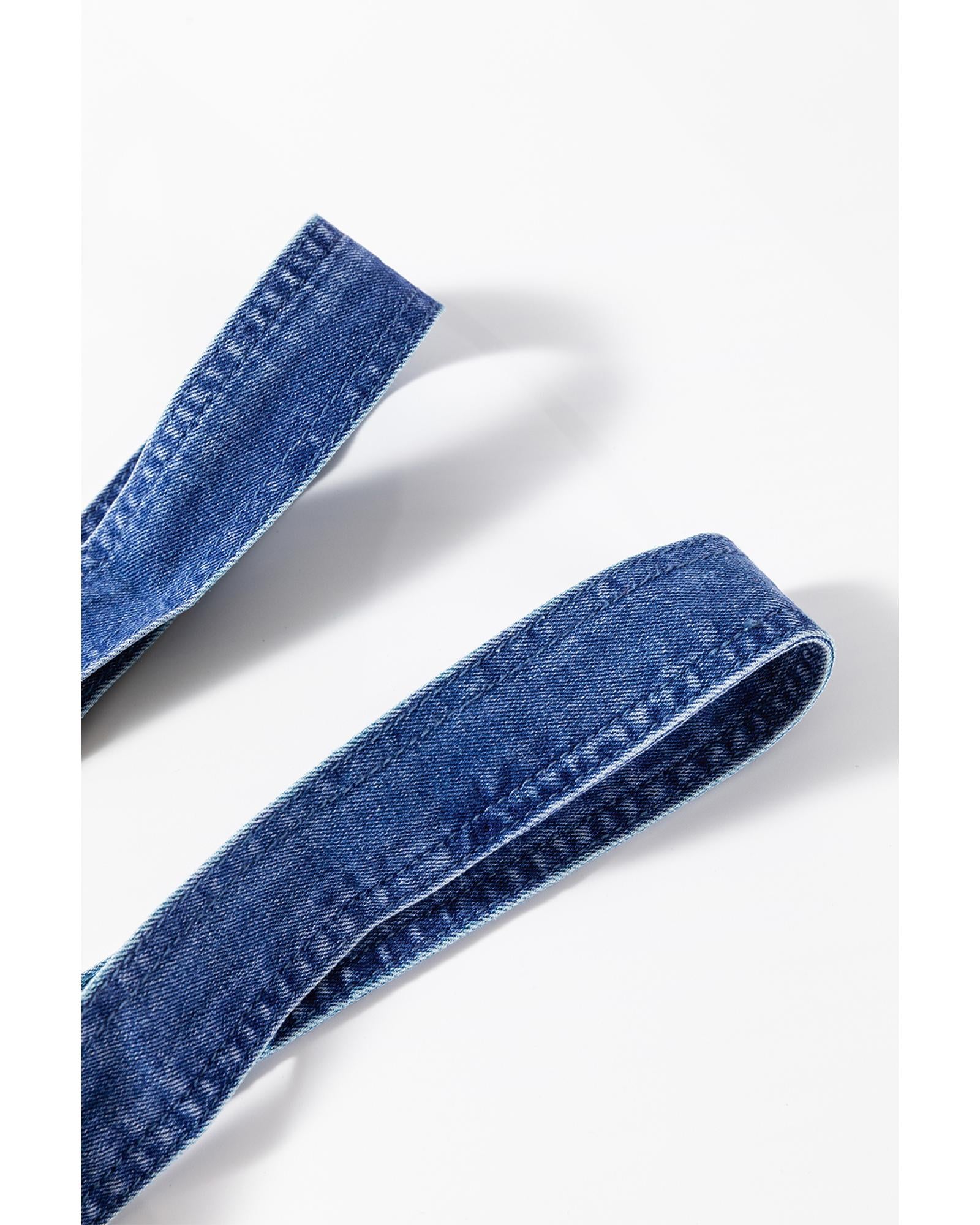 Prussian Blue Mineral Wash Knotted Strap Patched Pocket Wide Leg Denim Overalls - L 5