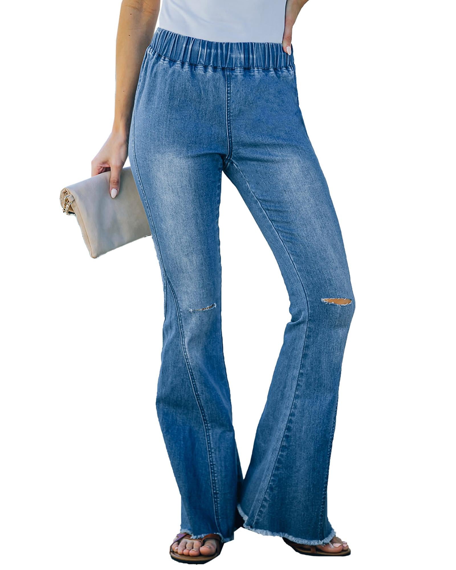 Azura Exchange Distressed Bell Bottom Denim Pants - M